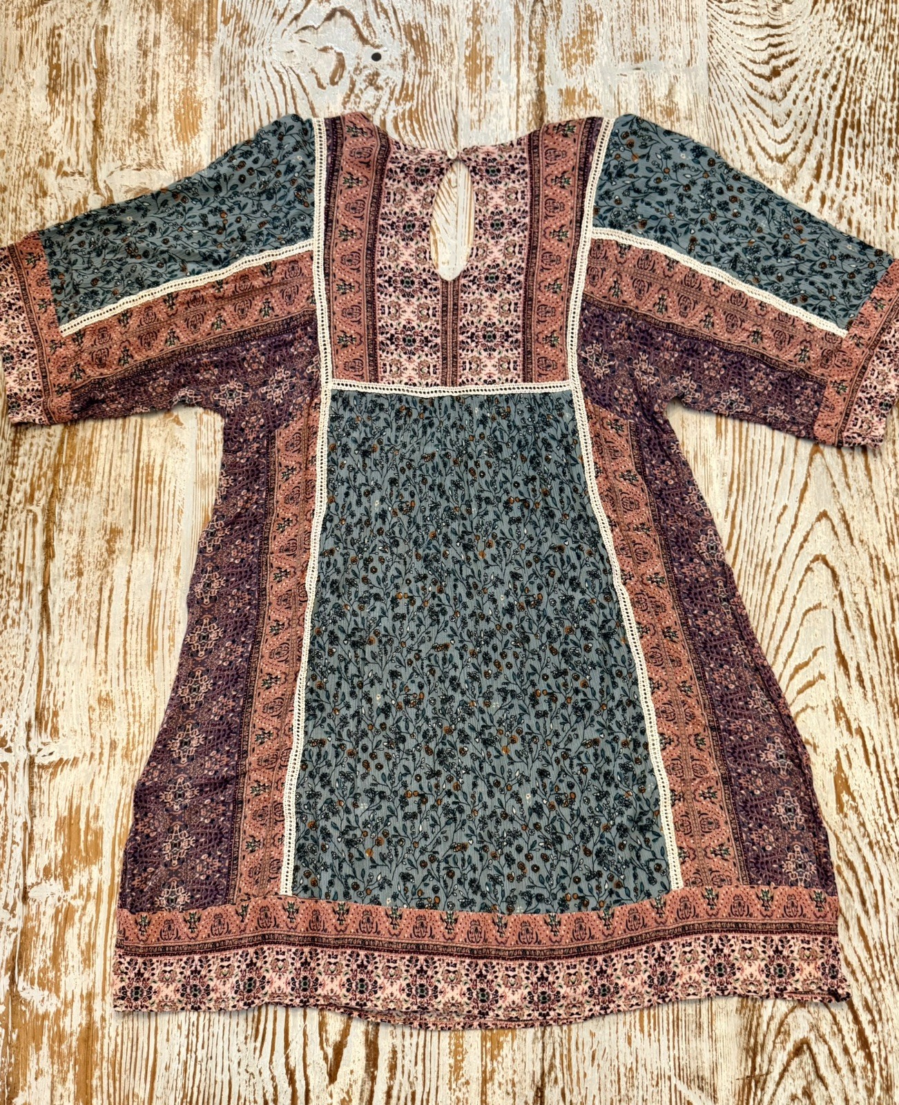 Sundance Everyday Dream Dress Wmns M Teal Purple Patchwork Boho Peasant Floral