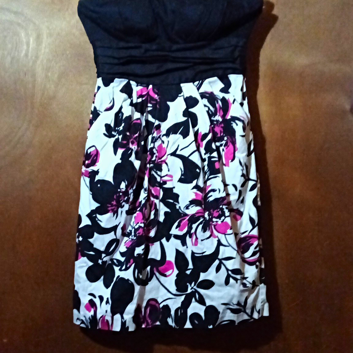 Snap Womens Sheath Dress 3 Black White Pink Floral Knee Strapless Zip Lined
