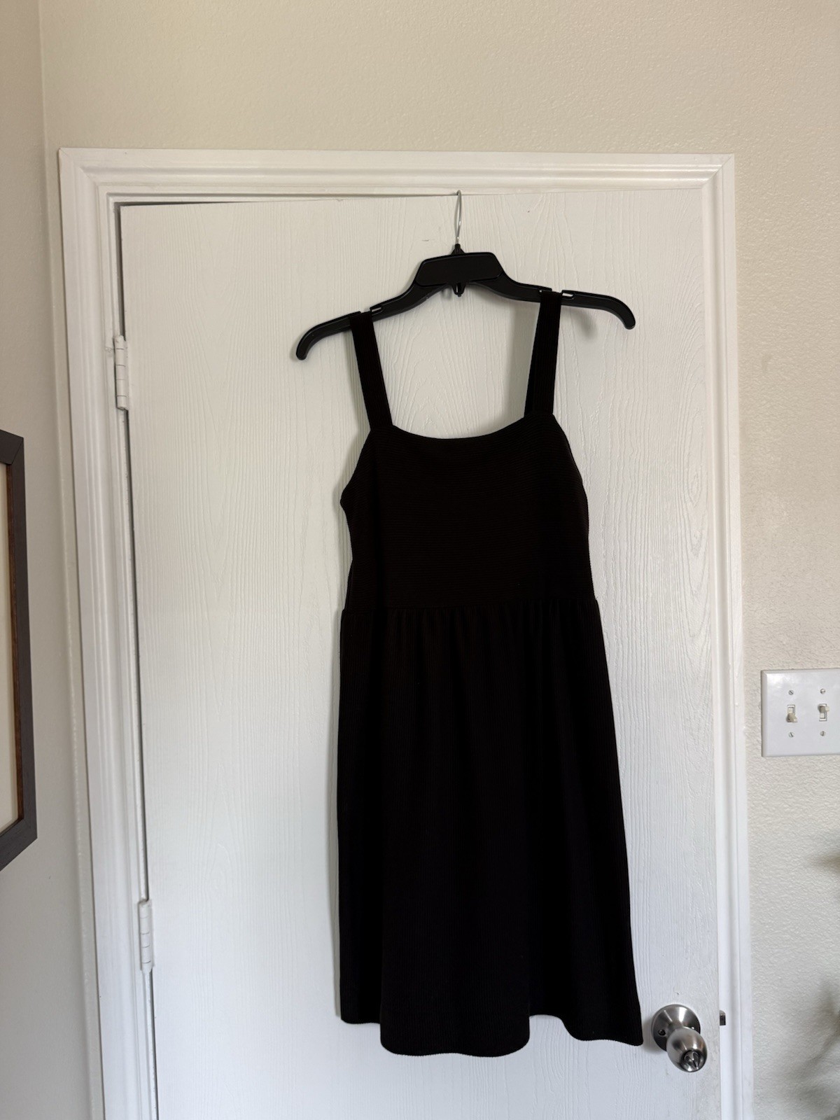 LOFT Women’s Black Solid Knee Length A-Line Dress S Square Neck Ribbed Knit