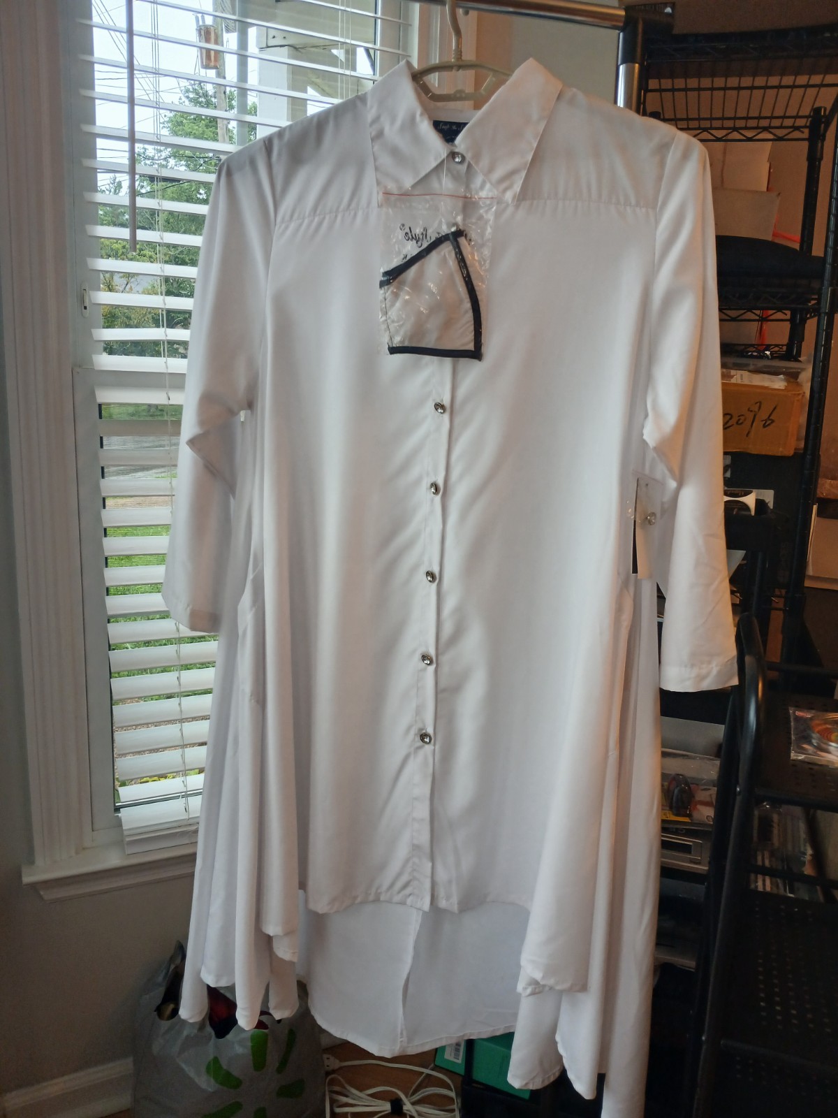 New! Step In Style White Diamond Button High Low Tent A Line Swing Dress 2X