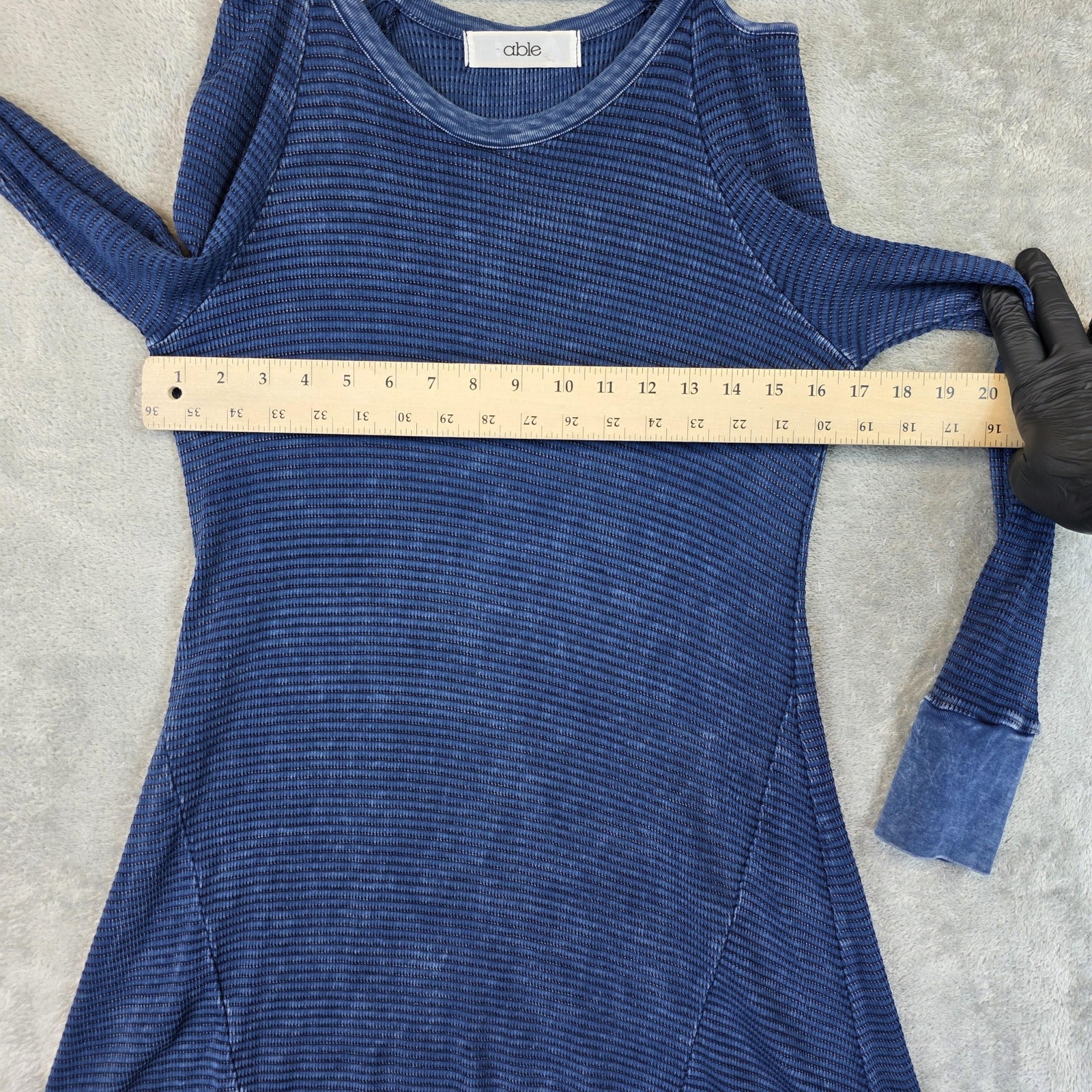 ABLE Dress Womens Small Blue Thermal Knit Cold Shoulder Swing Long Sleeve Casual