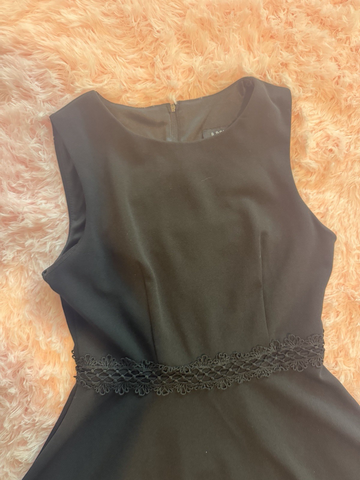 B. Darlin Black Solid Fit & Flare Dress Scoop Neck Lace Trim Short Size 5/6