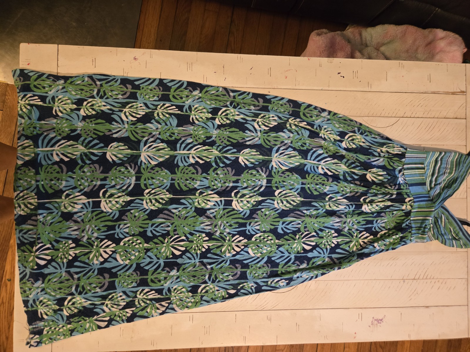 Derek Heart Tropical Palm Leaf Maxi Dress Women’s Size S Blue Green Adjustable