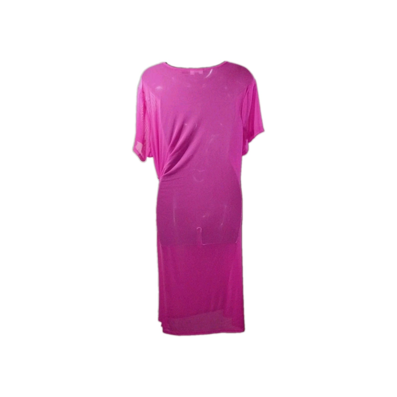 Vibe Sportswear Pink Ruched Transparent Dress Gold BowsAccent Short Sleeve2XKnee