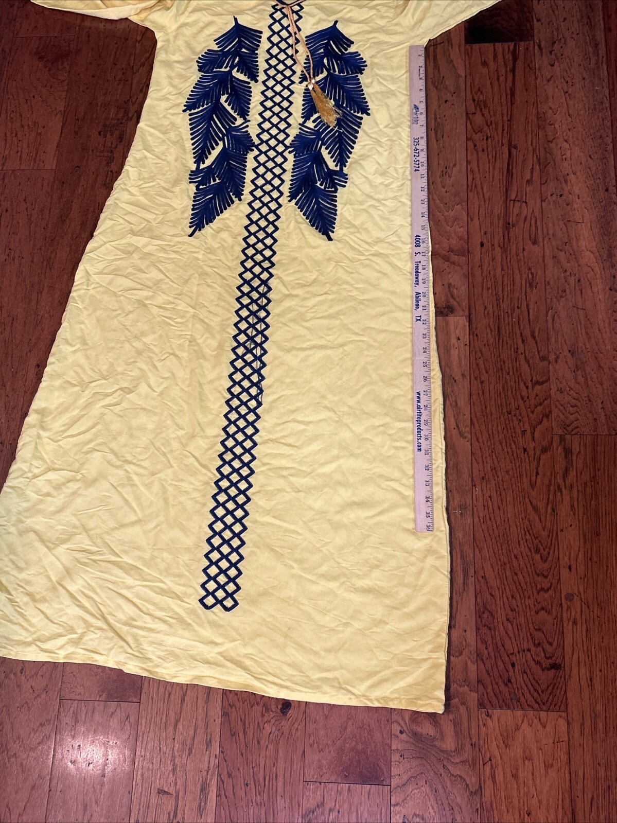 BRSY Yellow Long Cotton Caftan Dress Made In Egypt Small Long Sleeve