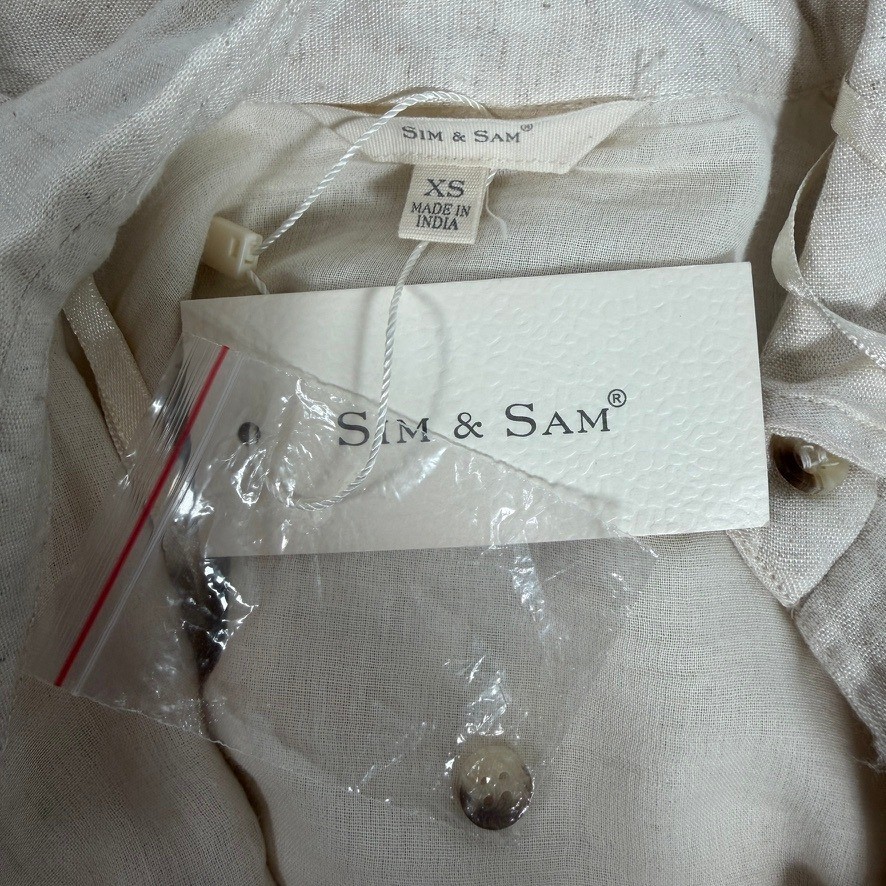 Sim & Sam XS Natural Linen Blend Twist Front Shirt Dress Midi Maxi NWT