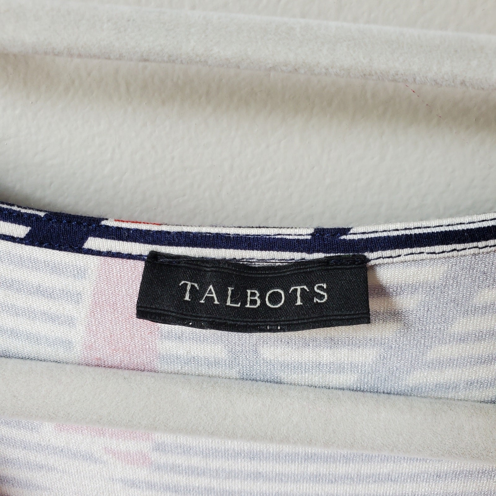 Talbots Blue White Nautical Midi Dress L Classic Casual Career Preppy Stretch