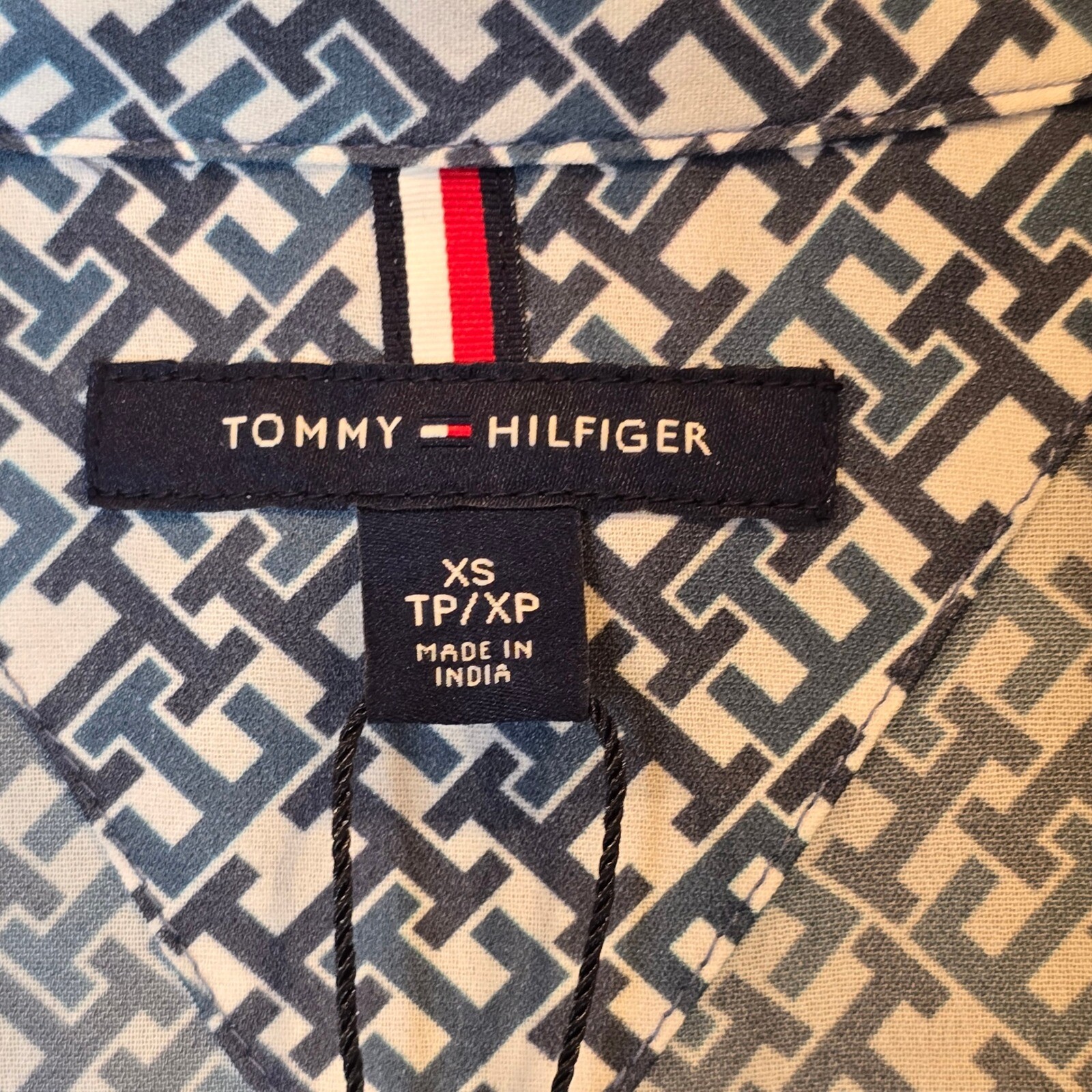 Tommy Hilfiger Dress Monogram Chiffon Midi NWT Womens XS Short Sleeve Blue