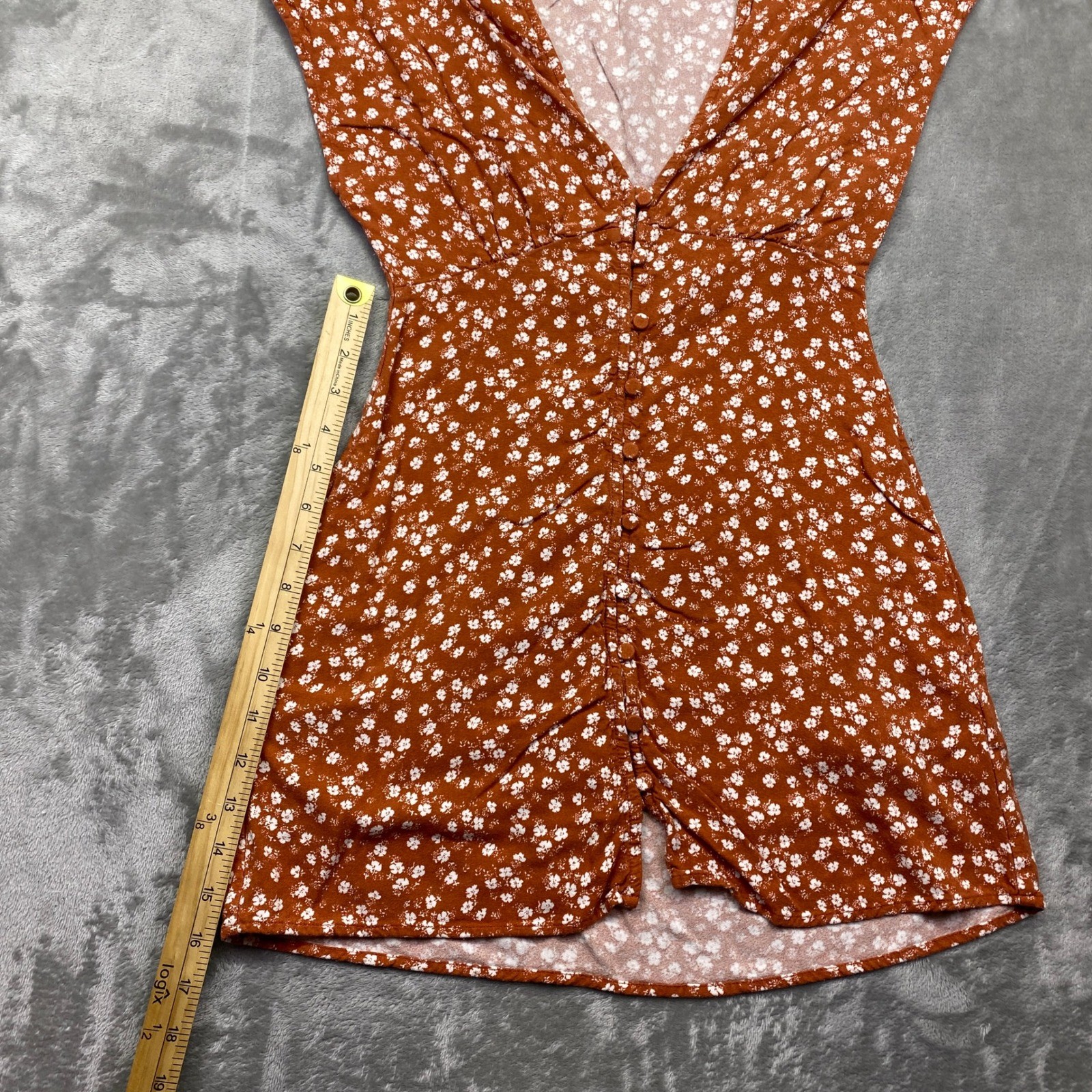 Abercrombie Fitch Rust White Floral Button Front Cap Sleeve Mini Dress XSP