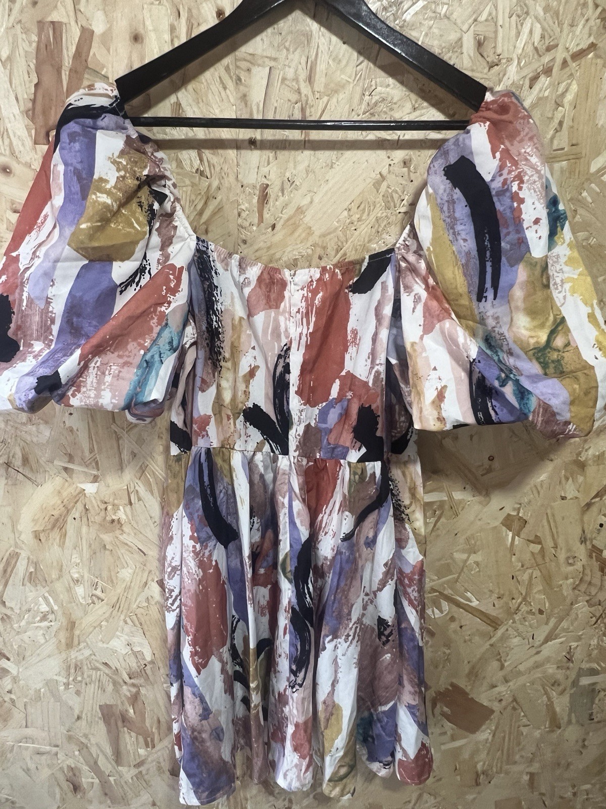 PrettyLittleThing Multi Abstract Print Puff Sleeve Shift Dress UK 10 BNWT Summer