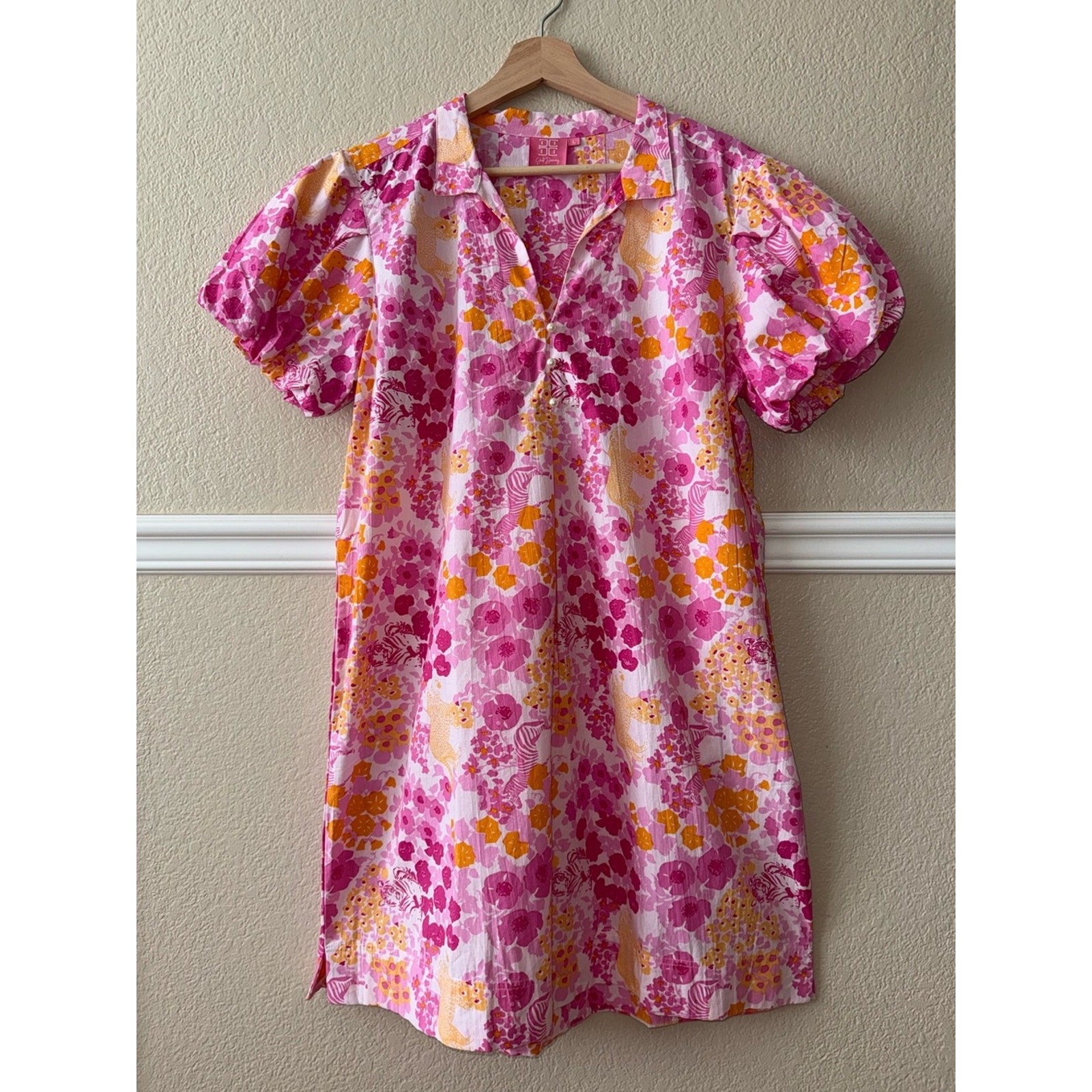 Just Darviny 100% Cotton Virginia Dress Brazil Pink Puff Sleeve Large