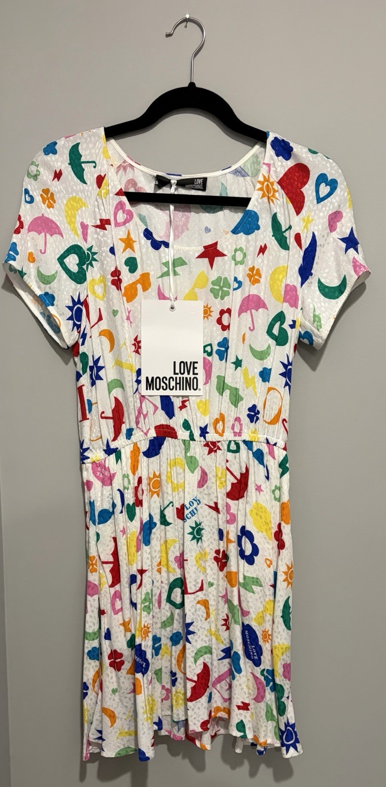 NWT LOVE MOSCHINO White Multicolor Patterned Dress