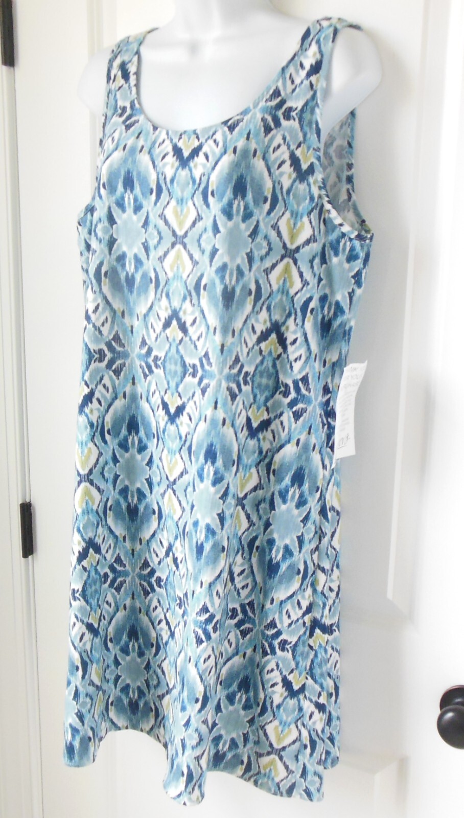 Harper 241 new Sleeveless Linen Blend Dress sz M Blue Multi Print NWT $60.00