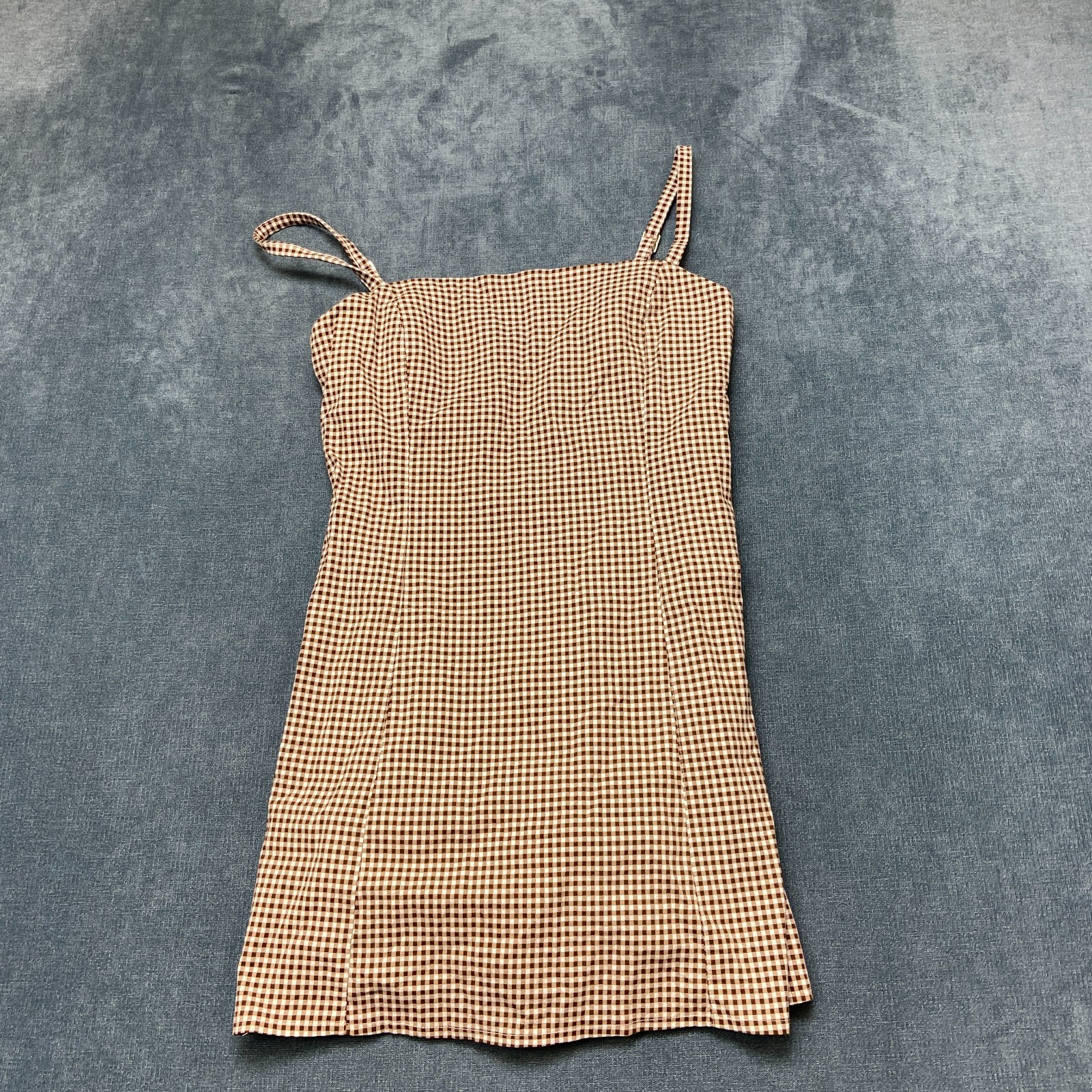 Abercrombie & Fitch Tweed Split Mini Dress Women Small Brown Lined Gingham Check