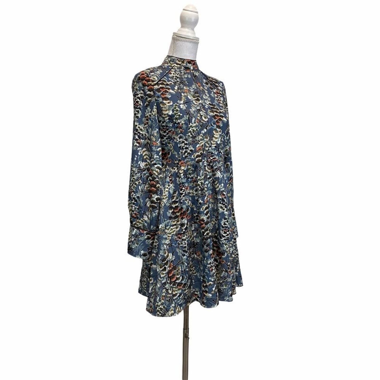 Small Floral Keyhole Front Boho Dress Casual Chic Trendy Long Sleeve Asian