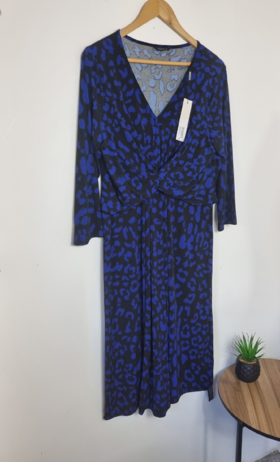 ROMAN Size 16 Blue Black Leopard Print Dress BNWT NEW Below Knee Length Sleeved