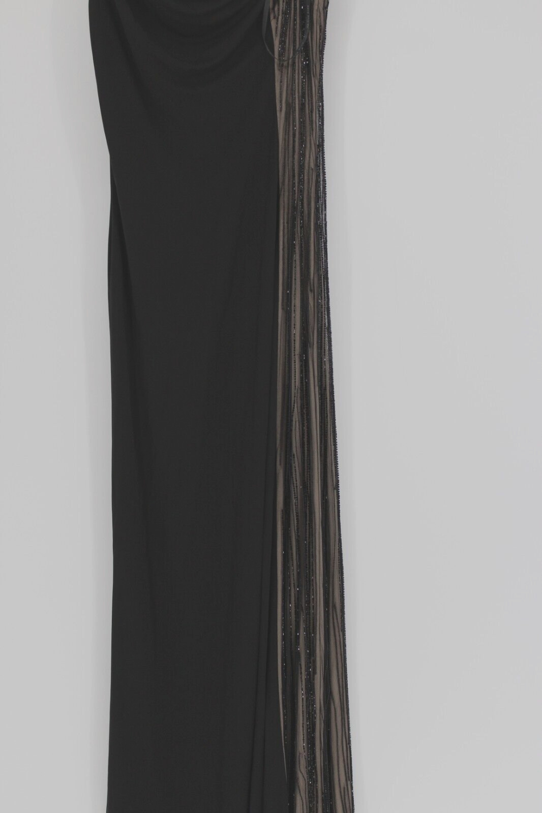 DAVID MEISTER Black 1-Shoulder Long Beaded & nude Side Formal Dress Size 12 $648
