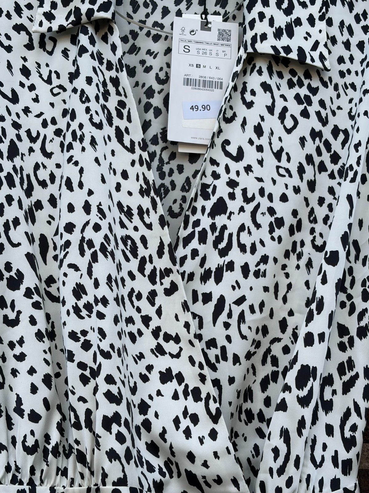 Zara Collared Long Sleeve Mini Wrap Dress Women Small Black-Ivory Animal Print