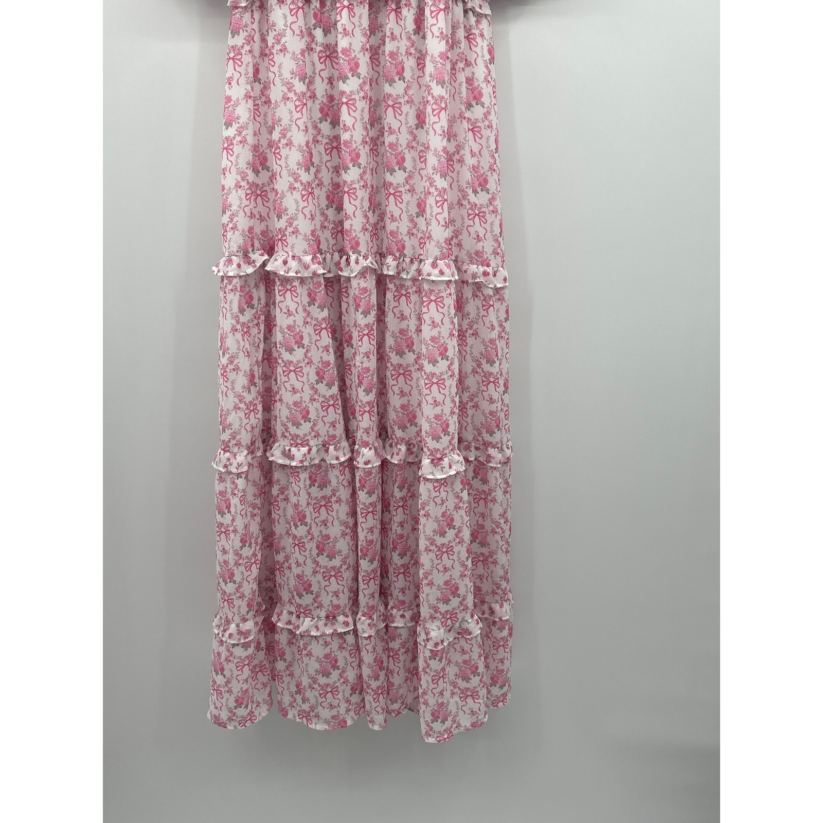 Peach Love California M Cottagecore Coquette Pink Floral Smocked Maxi Dress