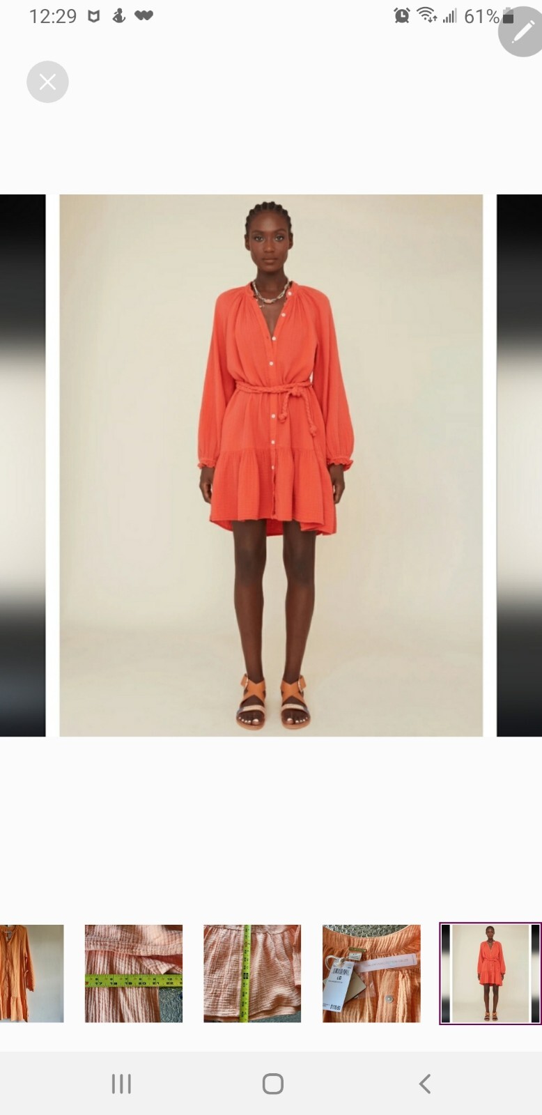 Magaschoni 100% Organic Cotton Gauze Button Front L/S Dress Sz S NWT