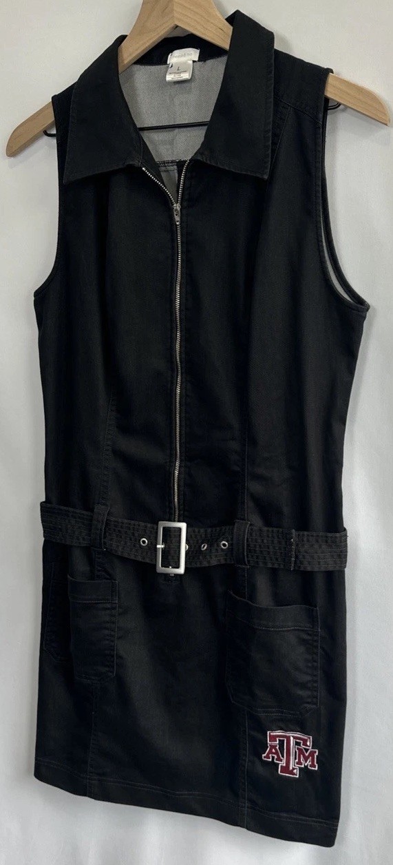 Meesh & Mia Texas A&M Mini Belted Sleeveless Black Zip Up Dress Size L Gameday