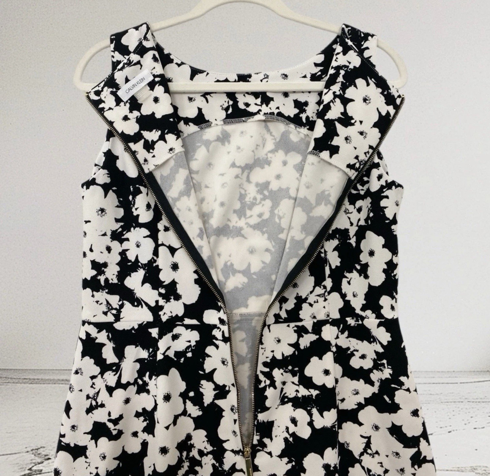 Calvin Klein Womens Black Floral Ruffle Sleeveless Dress Size 10 $119