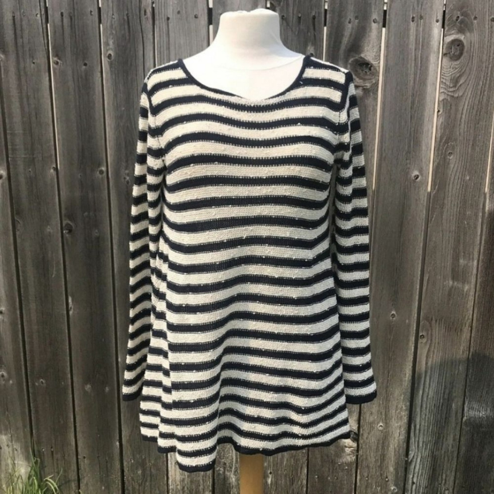 Free People Love Markrs Boho Striped Swim Tunic Sweater Dress Size Large