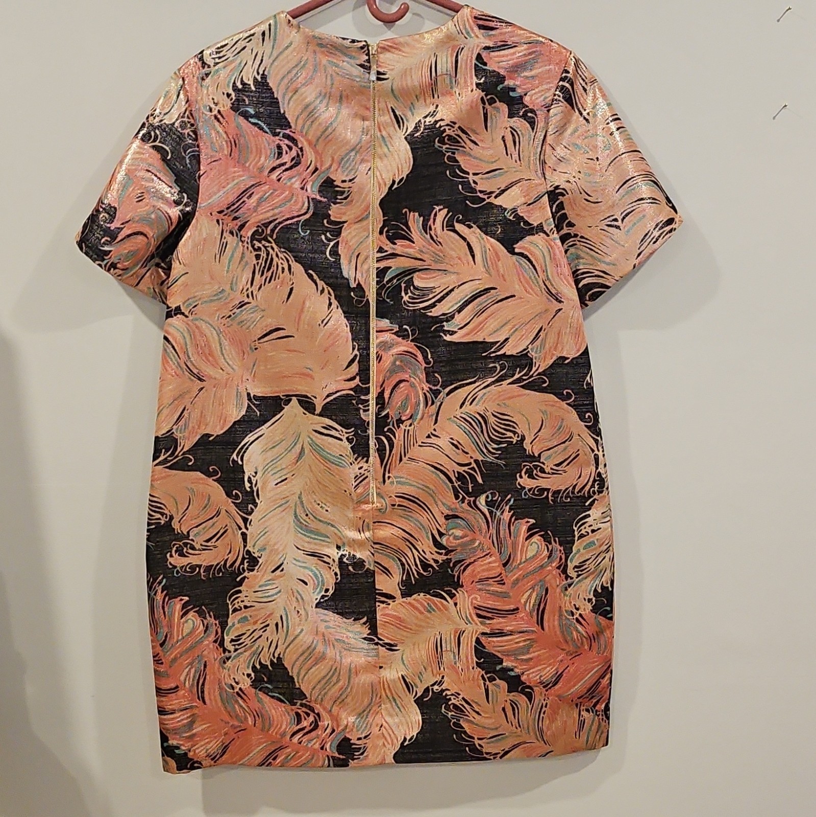 kate spade new york Peach/Black Abstract Round Neck Short Sleeve Shift Dress 12