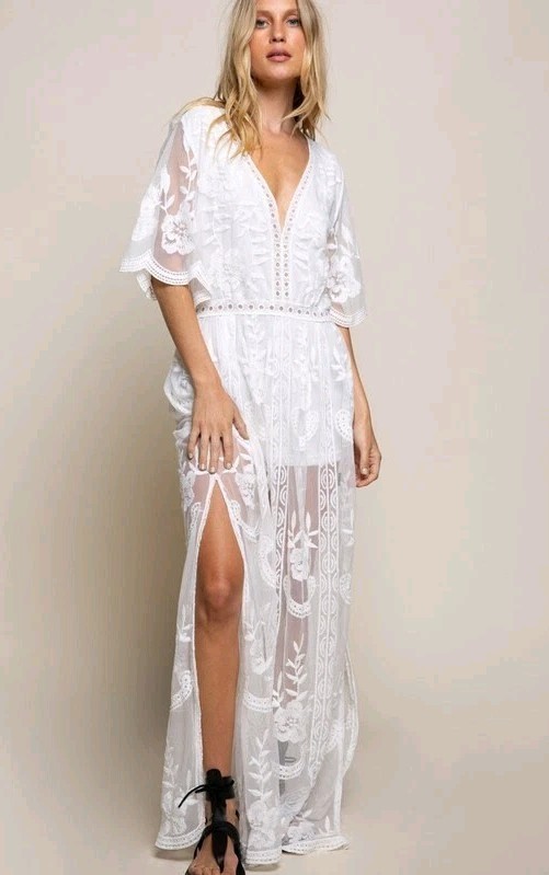 Miss Avenue Size Large White Lace Knit Dress With Shorts Maxi/romper Combo