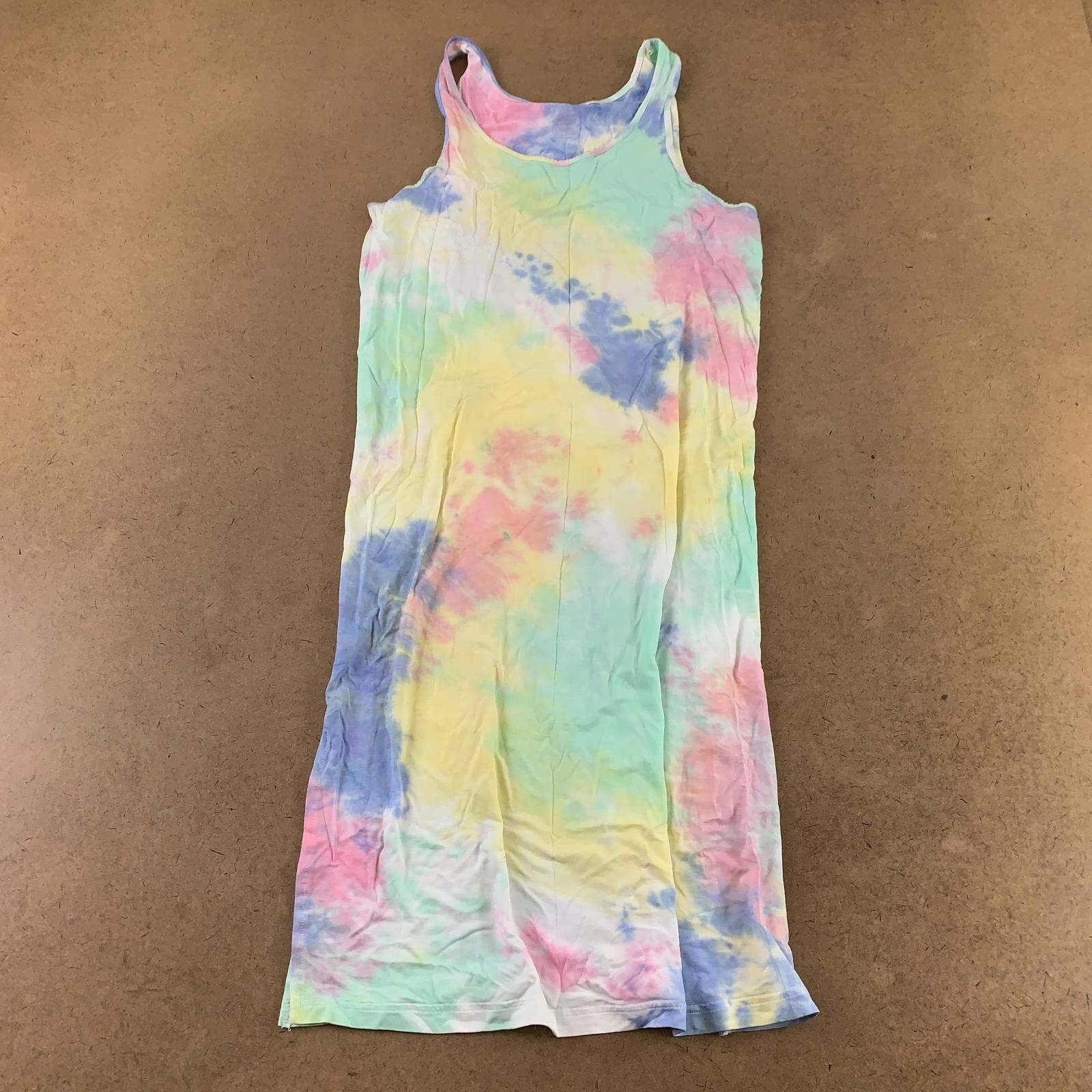 Shirt Dress Pastel Multicolor Tie Dye Stretch Scoop Neck Sleeveless Tank M New