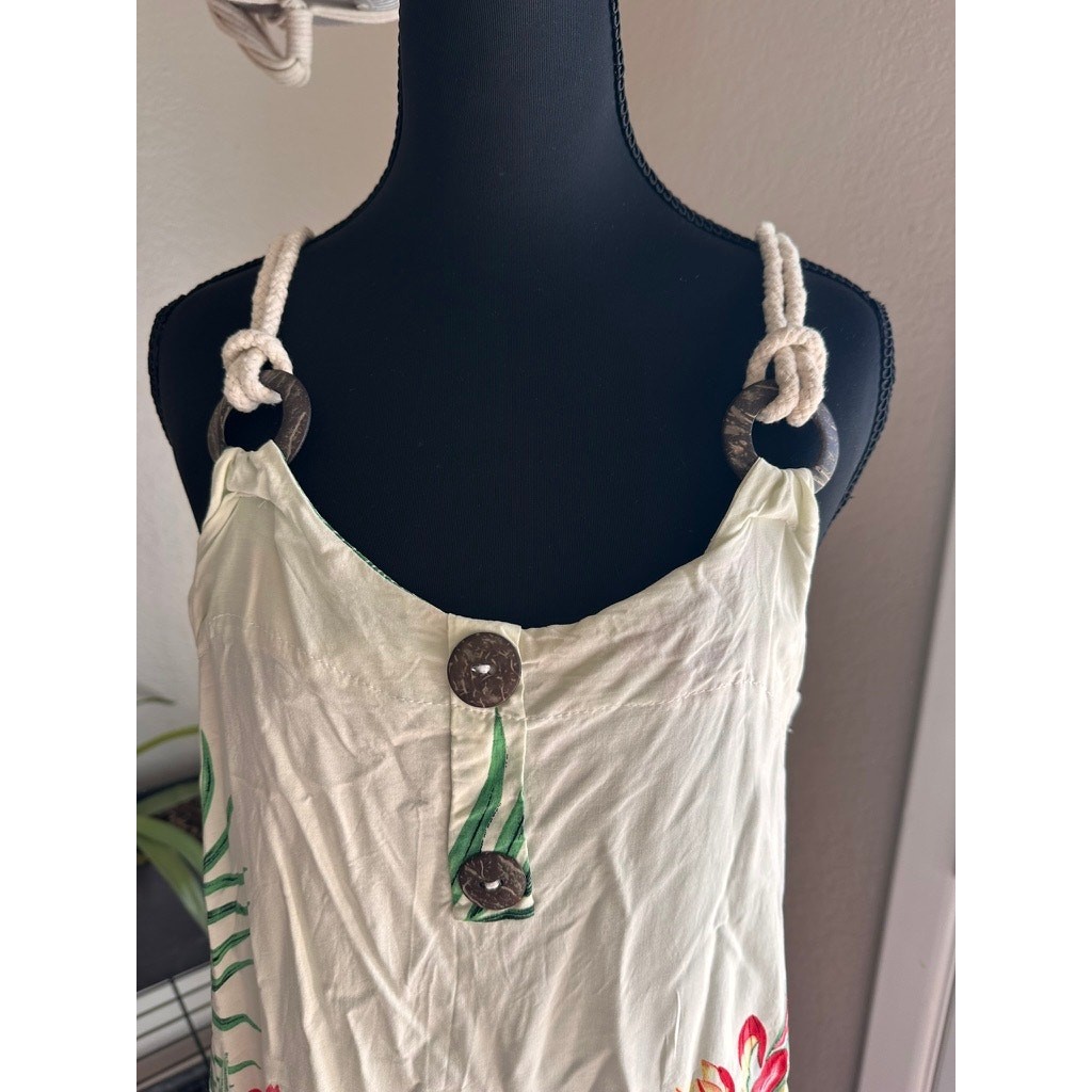 Tropical Floral Print Sundress / Beach Cover-Up with Rope Straps & Fringe Hem
