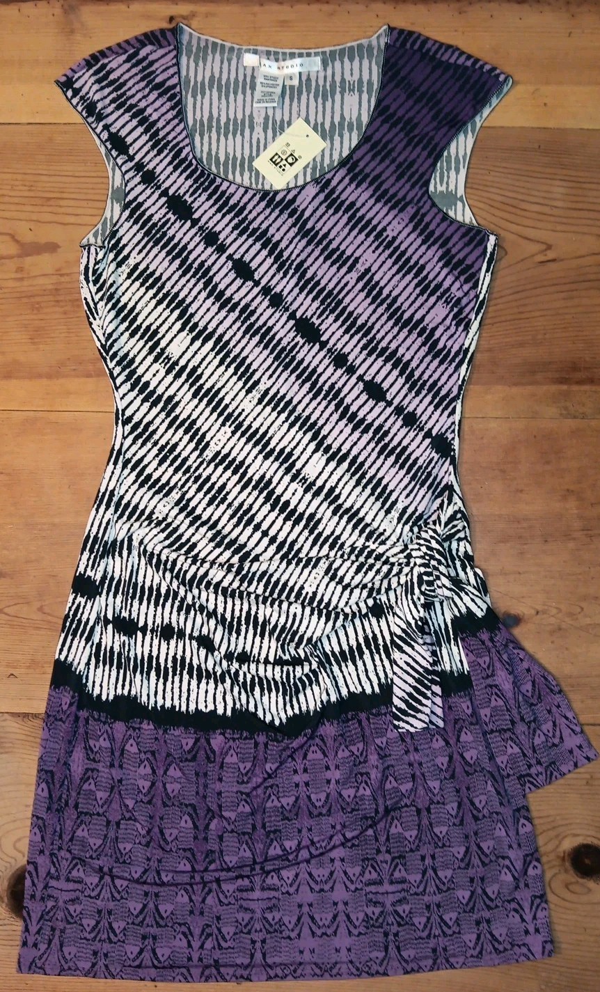 Max Studio Mini Dress Womens S A Line Bodycon Geometric Purple Cap Sleeve NWT