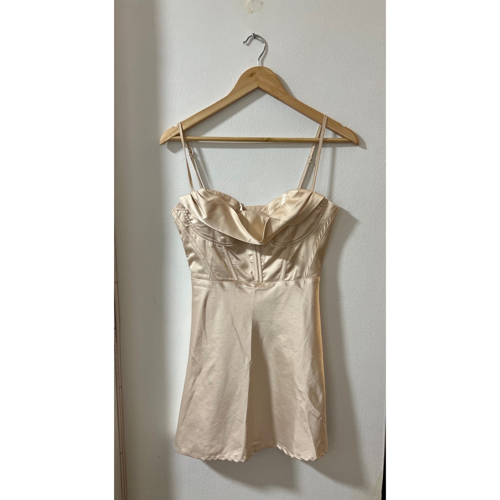 Princess Polly Champagne Satin Mini Dress Corset Bustier Bodycon Size US 6 AU 10