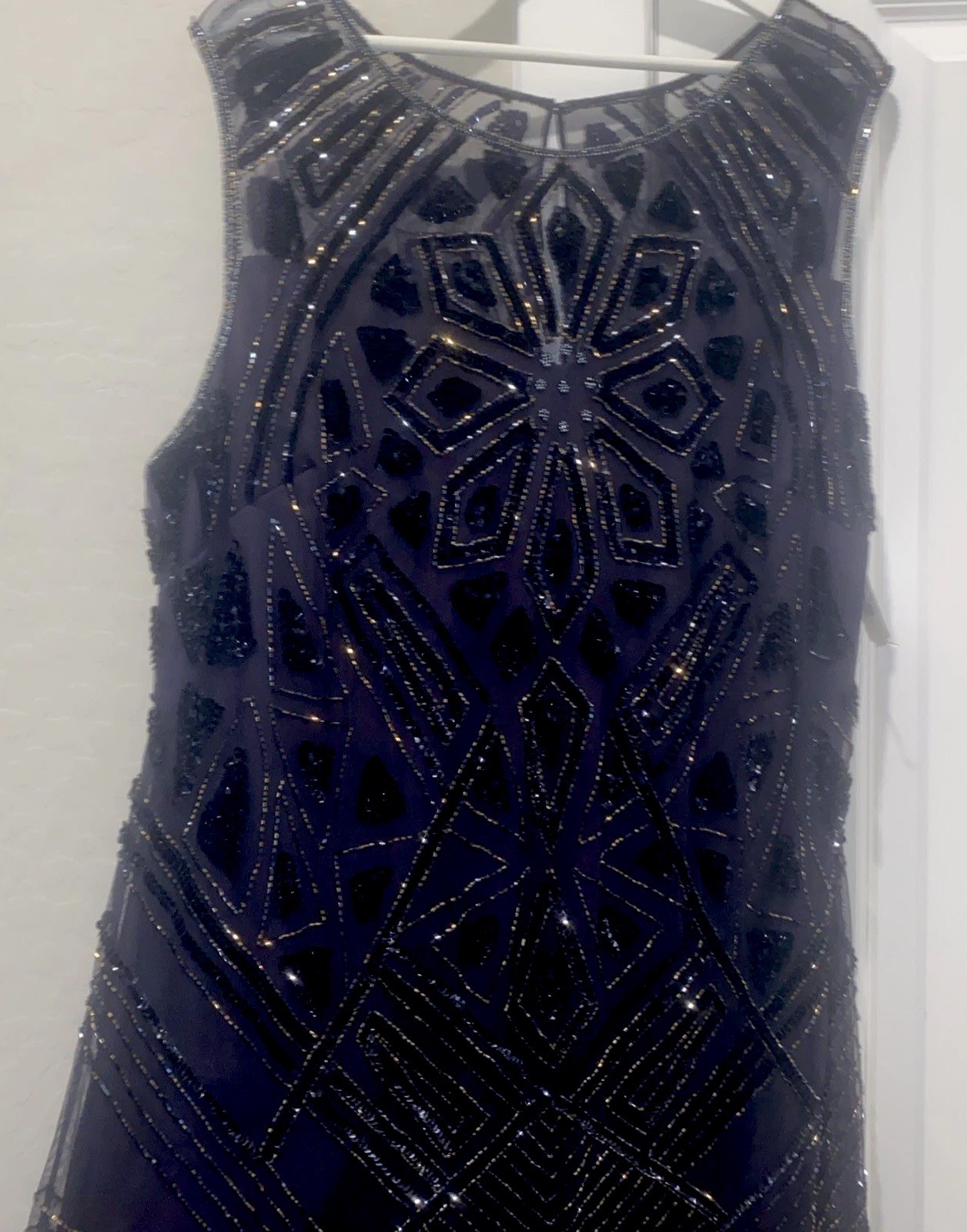 Pisarro Nights Geometric Beaded Mesh Sleeveless Gown Size 20 New Plum