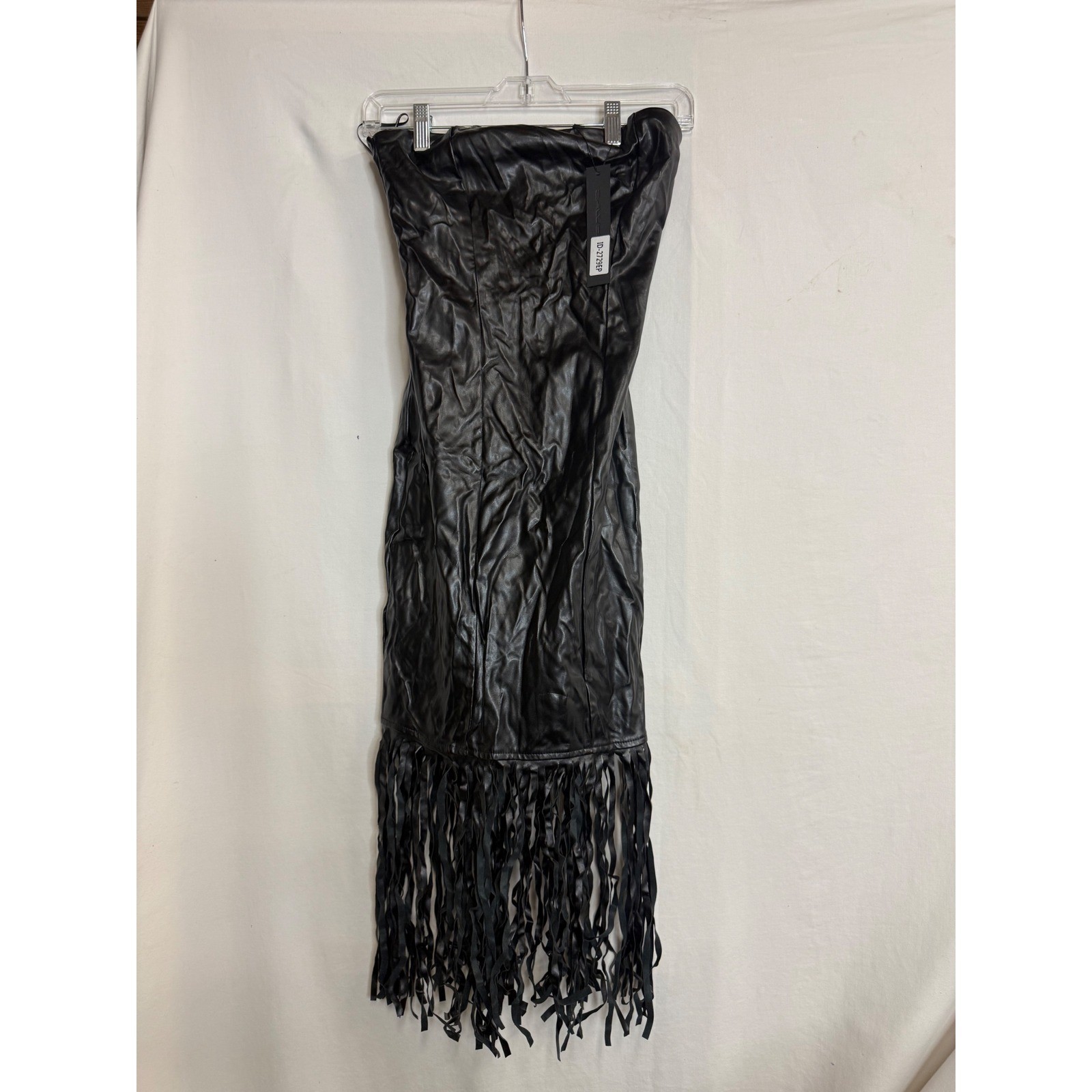 Symphony Black Faux Leather Fringe Strapless Tube Midi Dress Small NWT