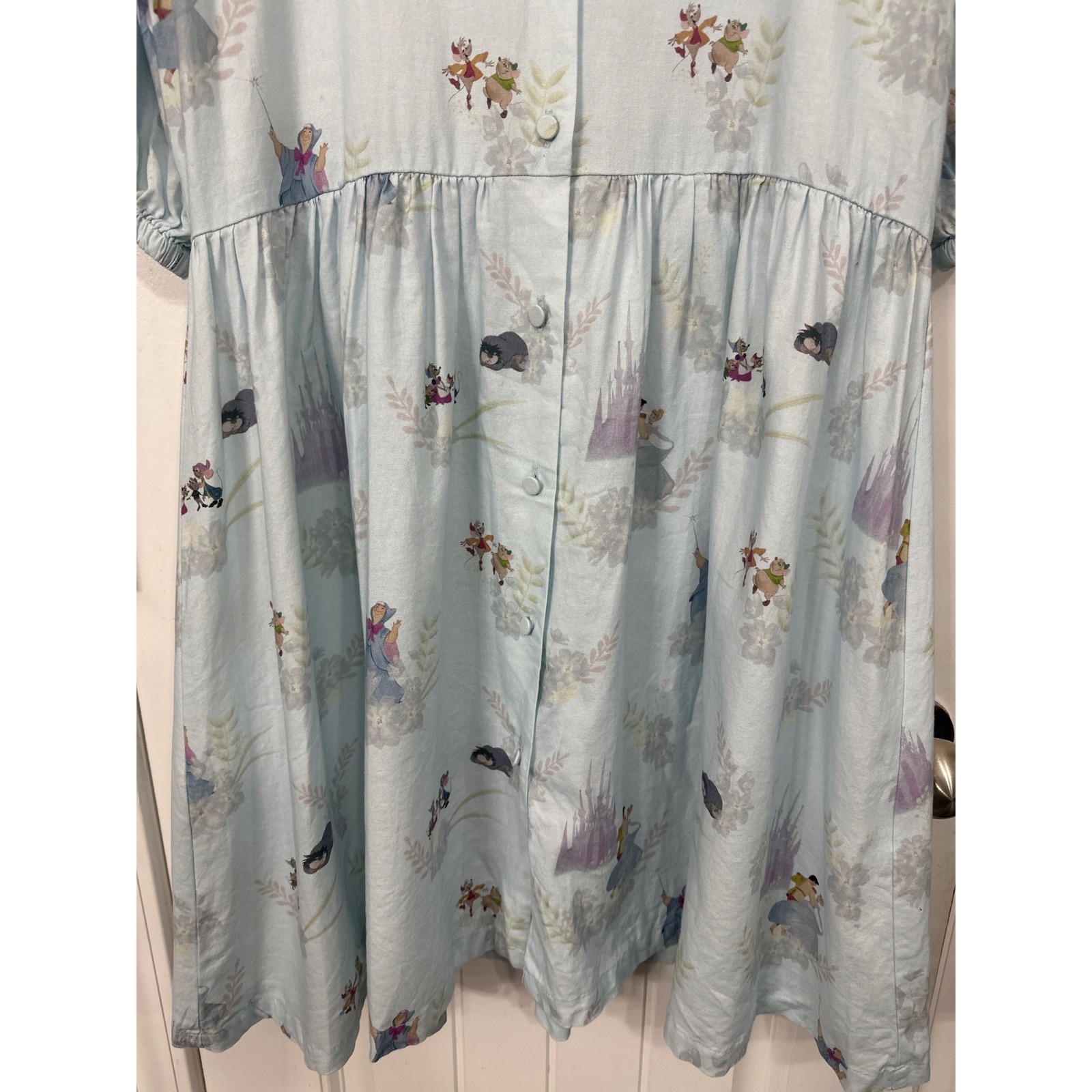 Disney Cakeworthy Cinderella Blue Babydoll Dress Button Front Puff Sleeve Medium