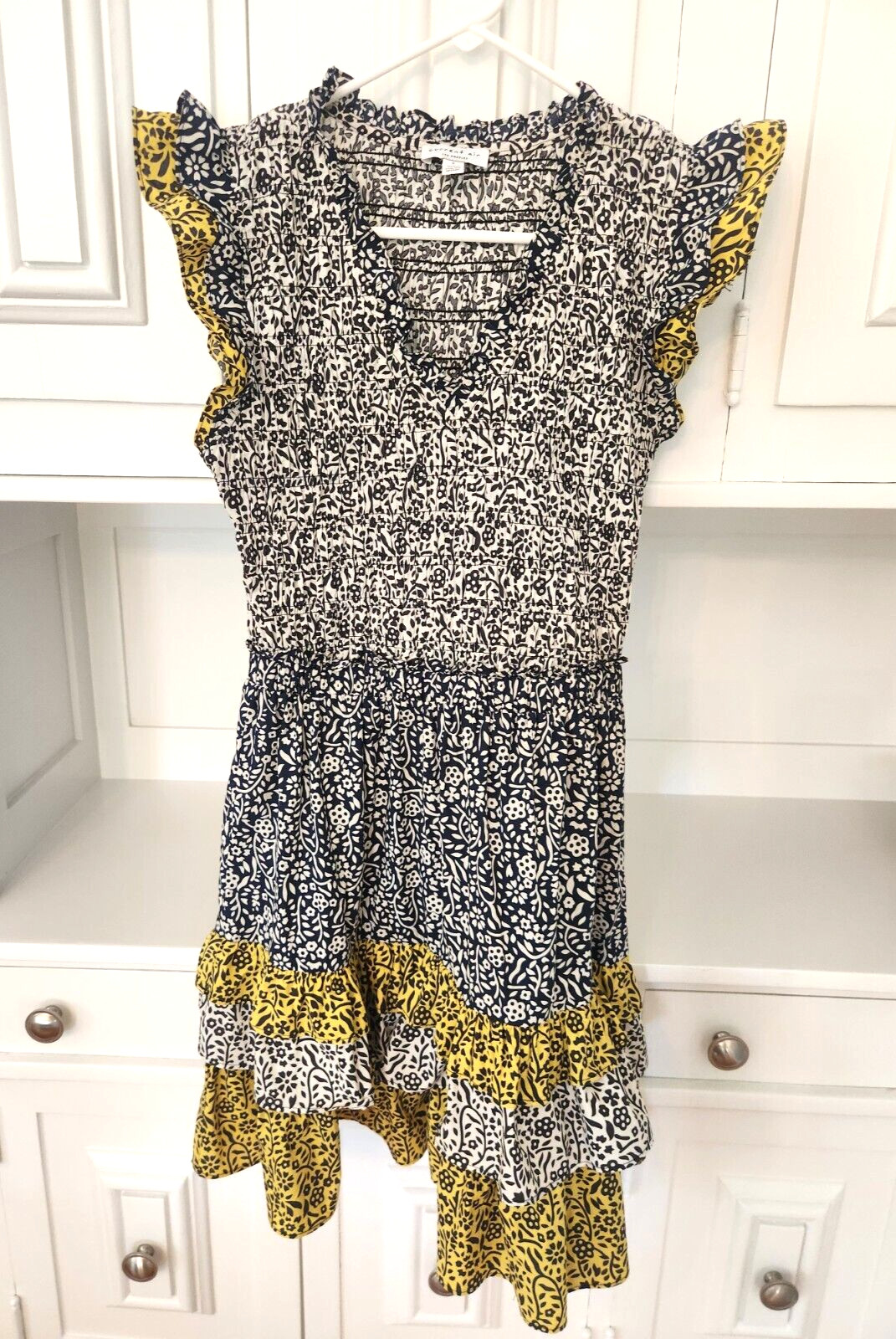 Current Air Anthropologie Angel Sleeves Stretch Body Ruffles Blue Dress SMALL