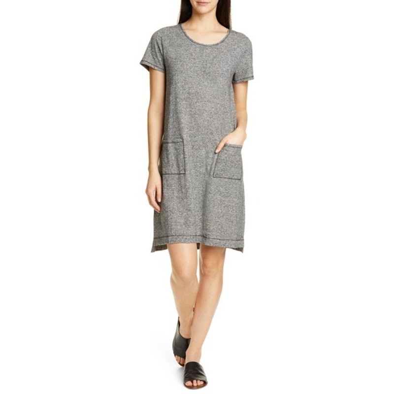 Eileen Fisher Hemp Organic Cotton Mini-Stripe Dress In Black/Ecru Size XS
