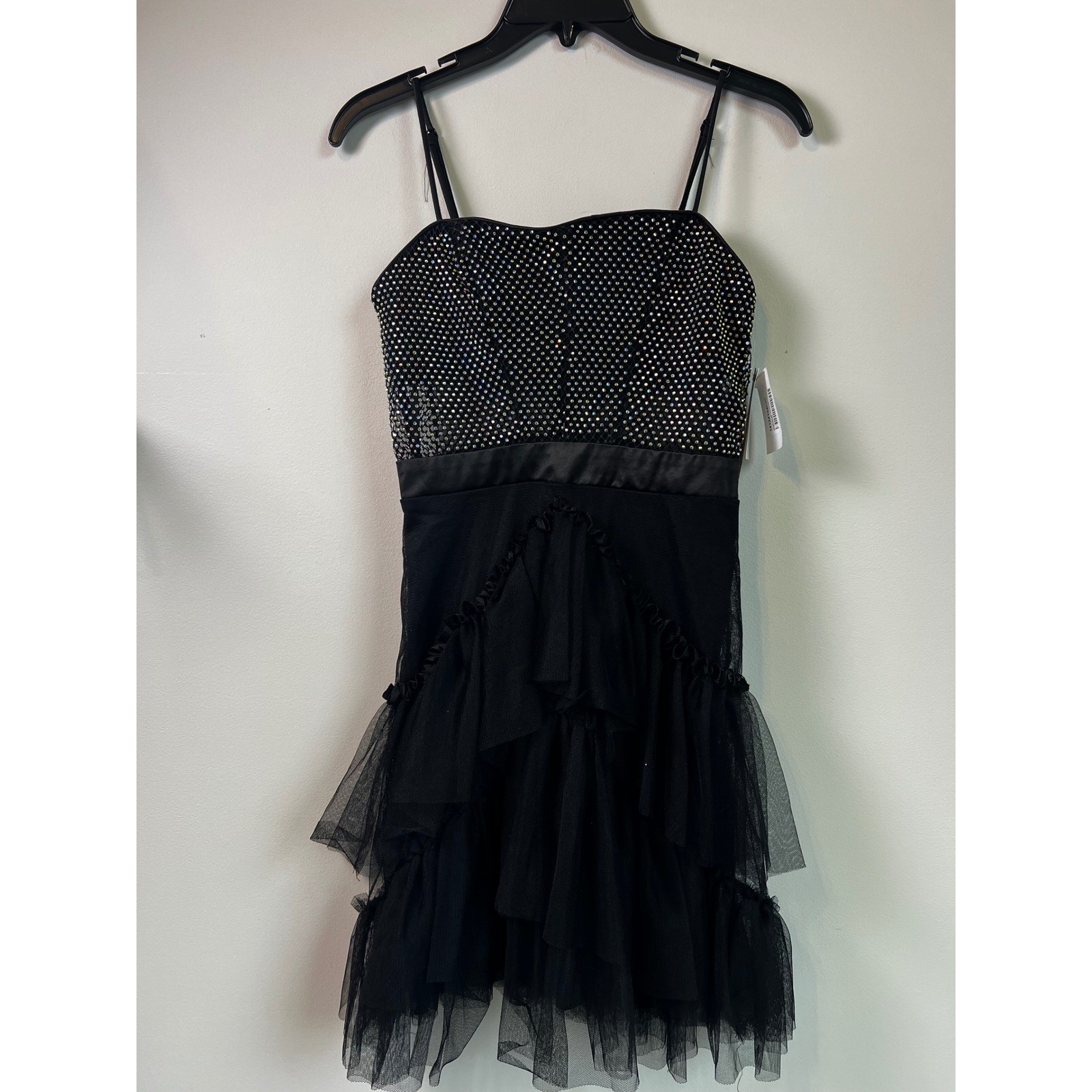 City Studio Jr’s Black Rhinestone Tulle Ruffle Dress Fit & Flare Sz 1 NWT