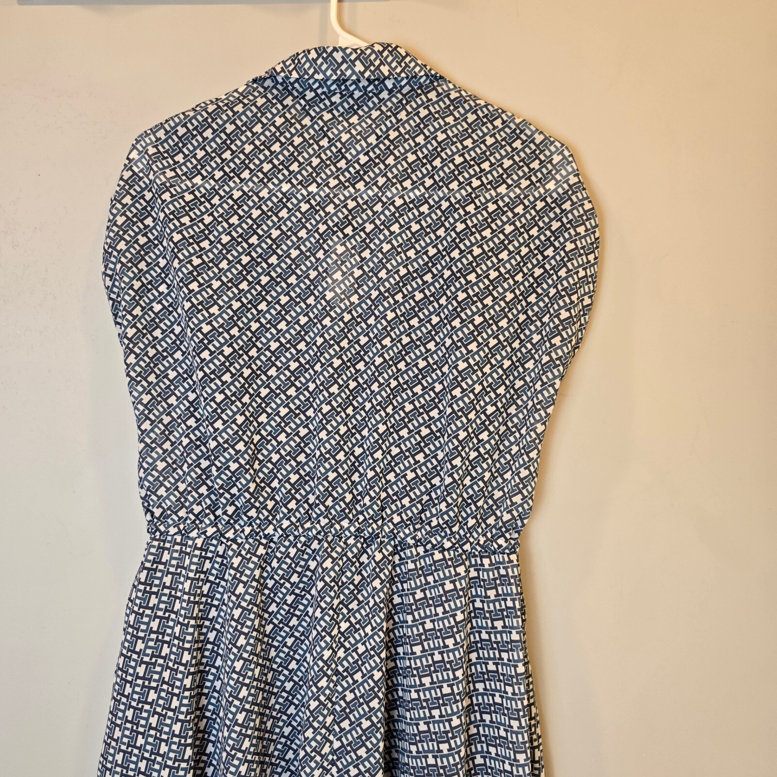 Tommy Hilfiger Dress Monogram Chiffon Midi NWT Womens XS Short Sleeve Blue