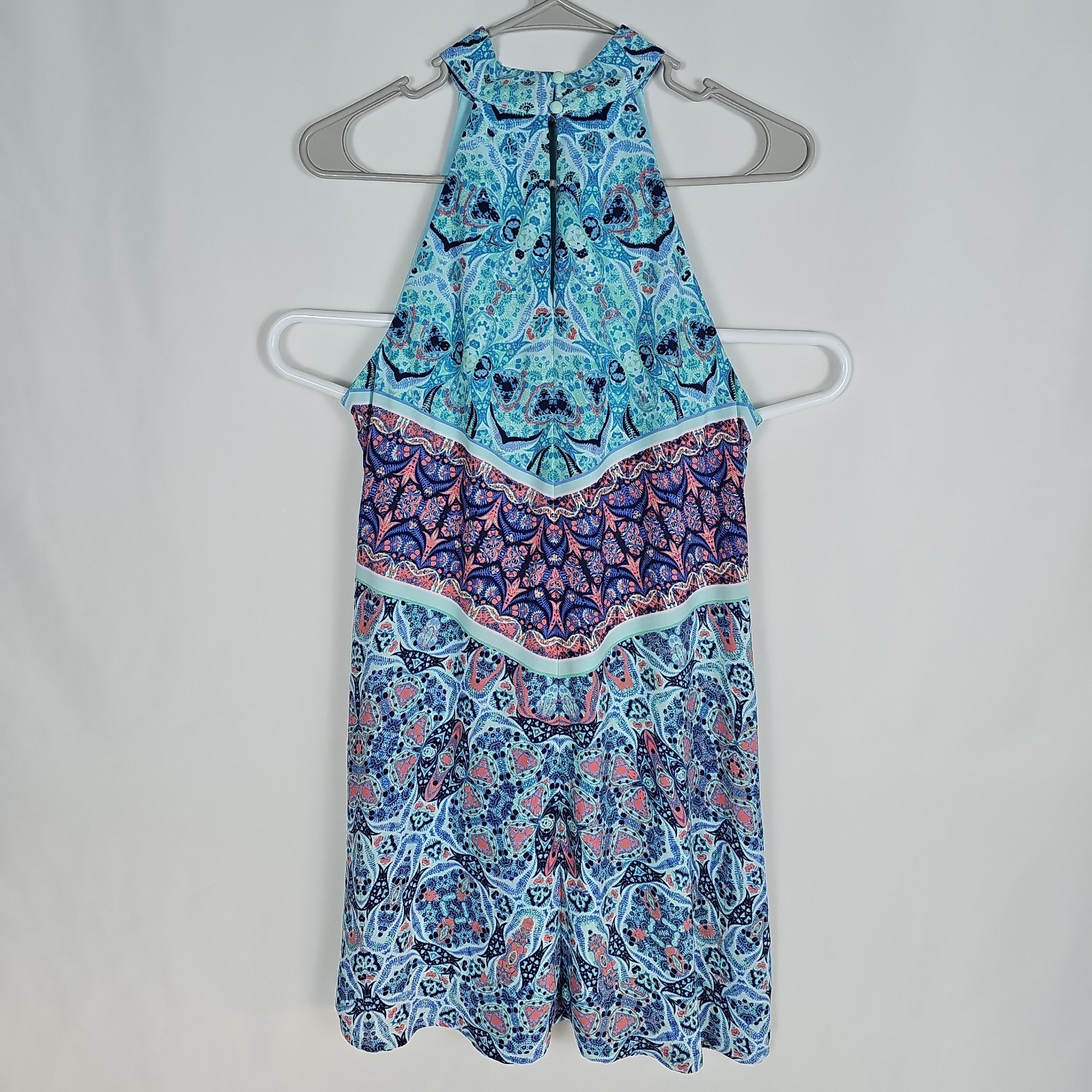 decree Womens Blue Multicolor Paisley Chiffon Lined Dress Button Closure,Size:M