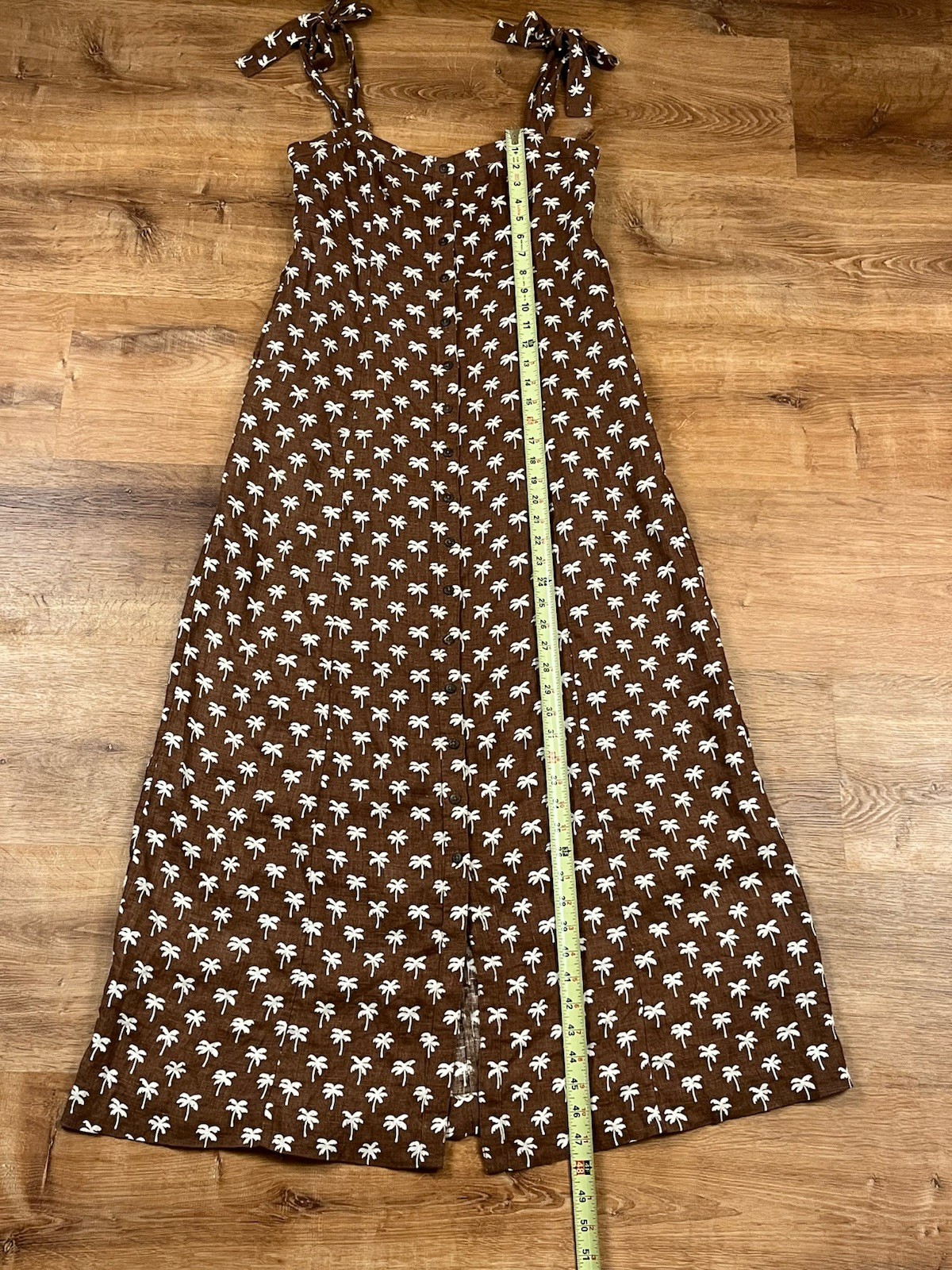 FAHERTY Kendall Palm Tree Maxi Dress Brown 100% Linen Size Small