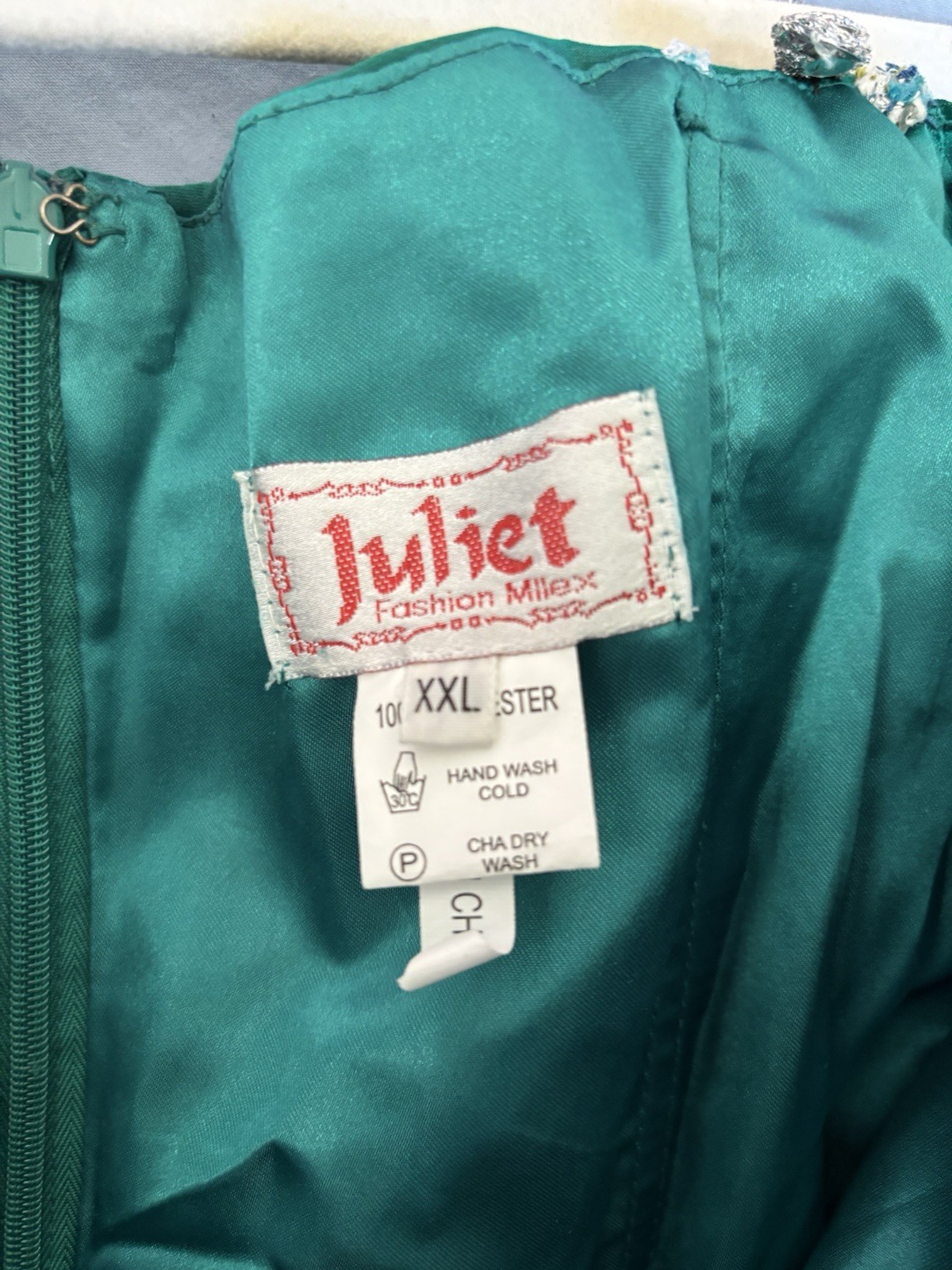 Juliet Teal Green Beaded Prom Formal Dress Evening Gown Rhinestone Straps XXL
