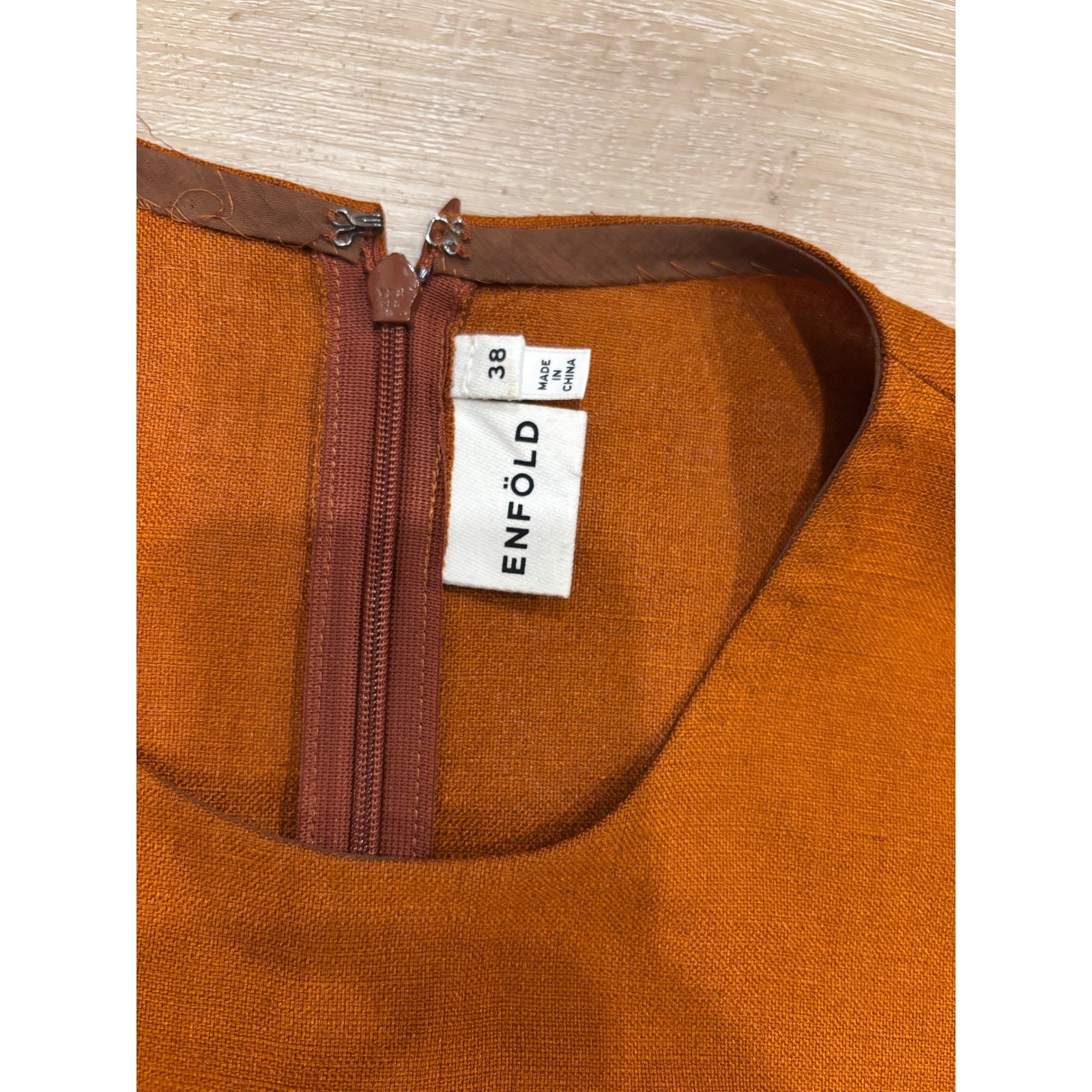 Enfold Rust Orange Sleeveless Trapeze Shift Dress Japanese Designer Size 38