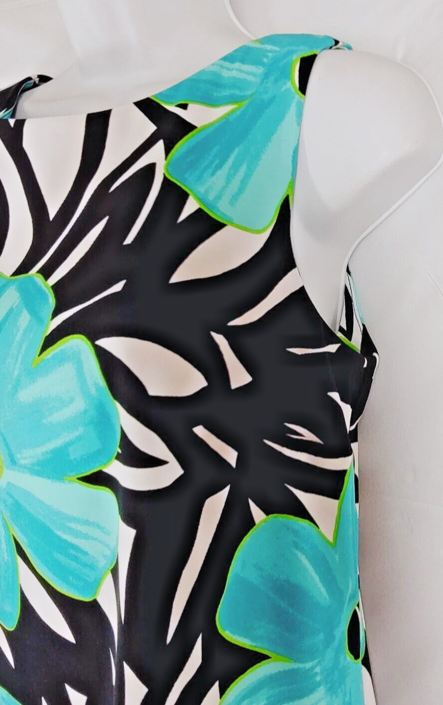 AB Studio Dress 10 Basic Shift Sheath Black Teal Blue Floral Sleeveless Stretch