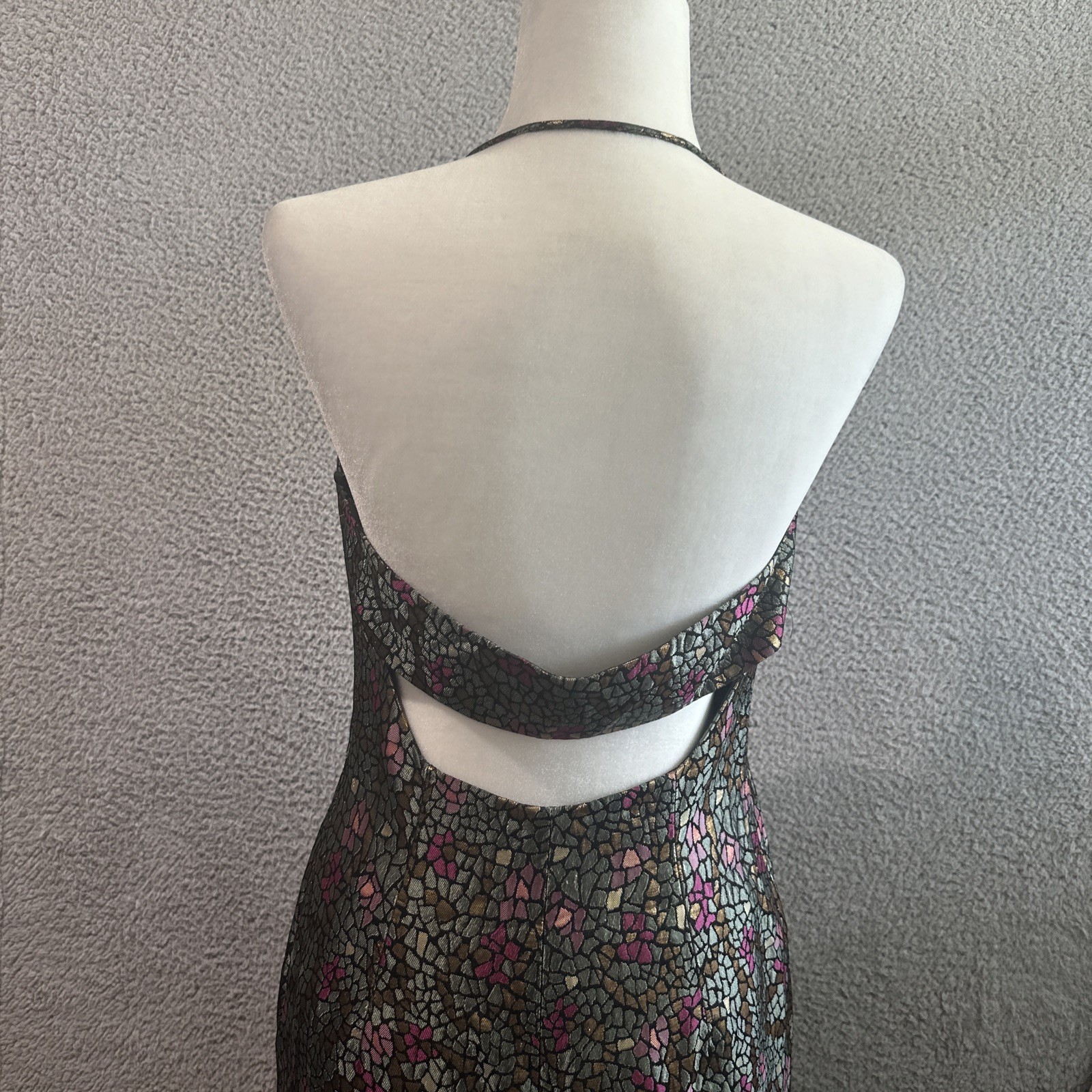 David Meister Strapless Deep Neckline Black Geometric Cocktail Dress Size 8