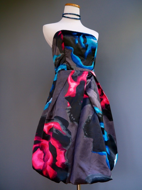 Express Psychedelic Bold Print Op Art Floral Strapless Party Bubble Dress sz S 6