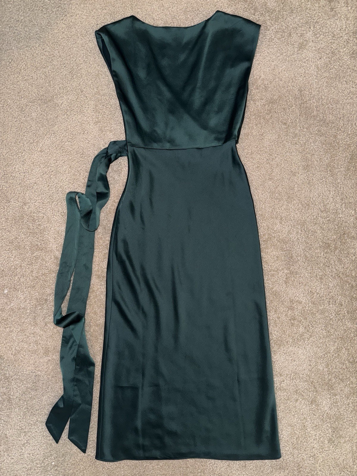 BHLDN Louisa Satin Charmeuse Midi Dress Wrap Emerald Green Size 0 Anthropologie