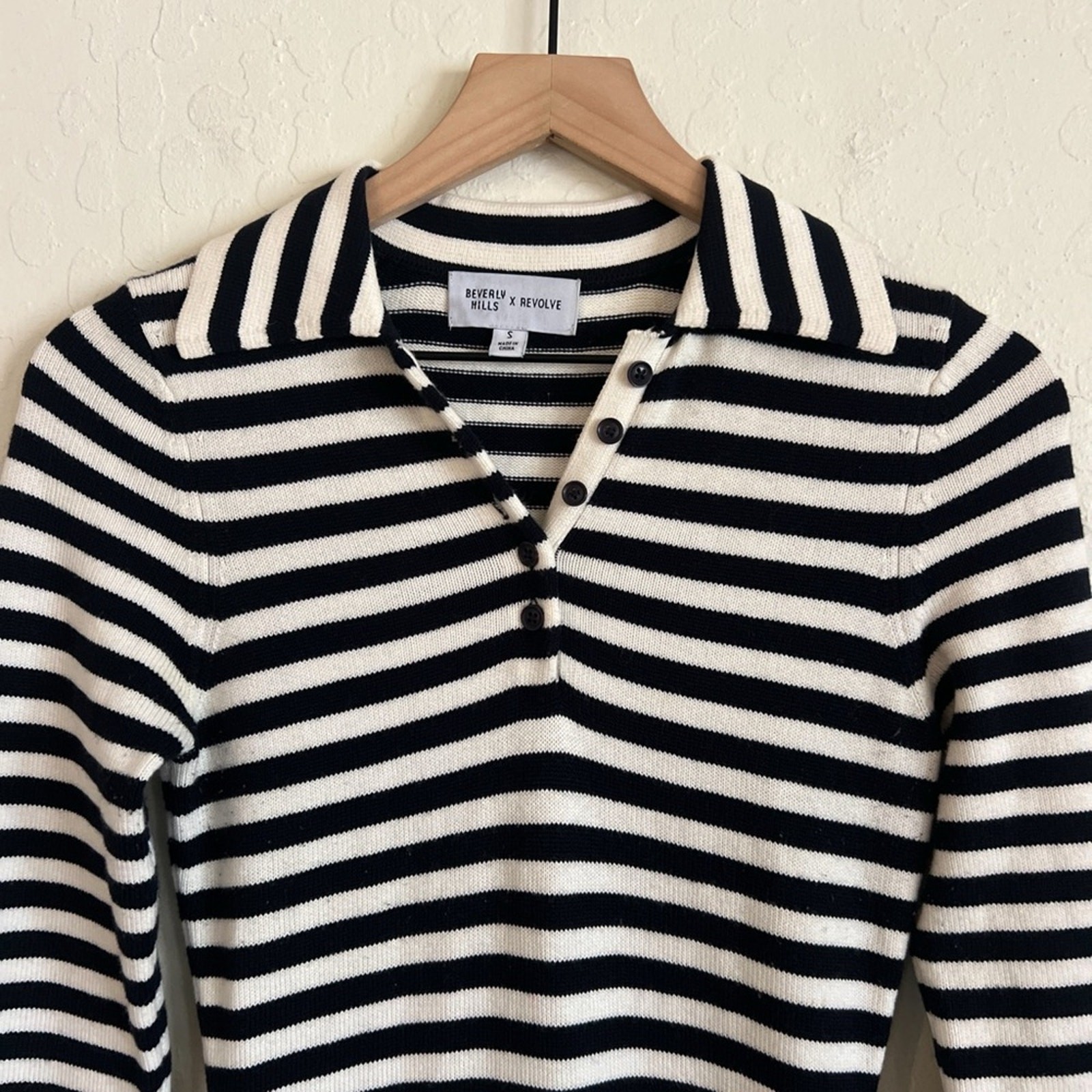 Beverly Hills x Revolve Cotton Wool Sweater Knit Striped Polo Maxi Dress Small
