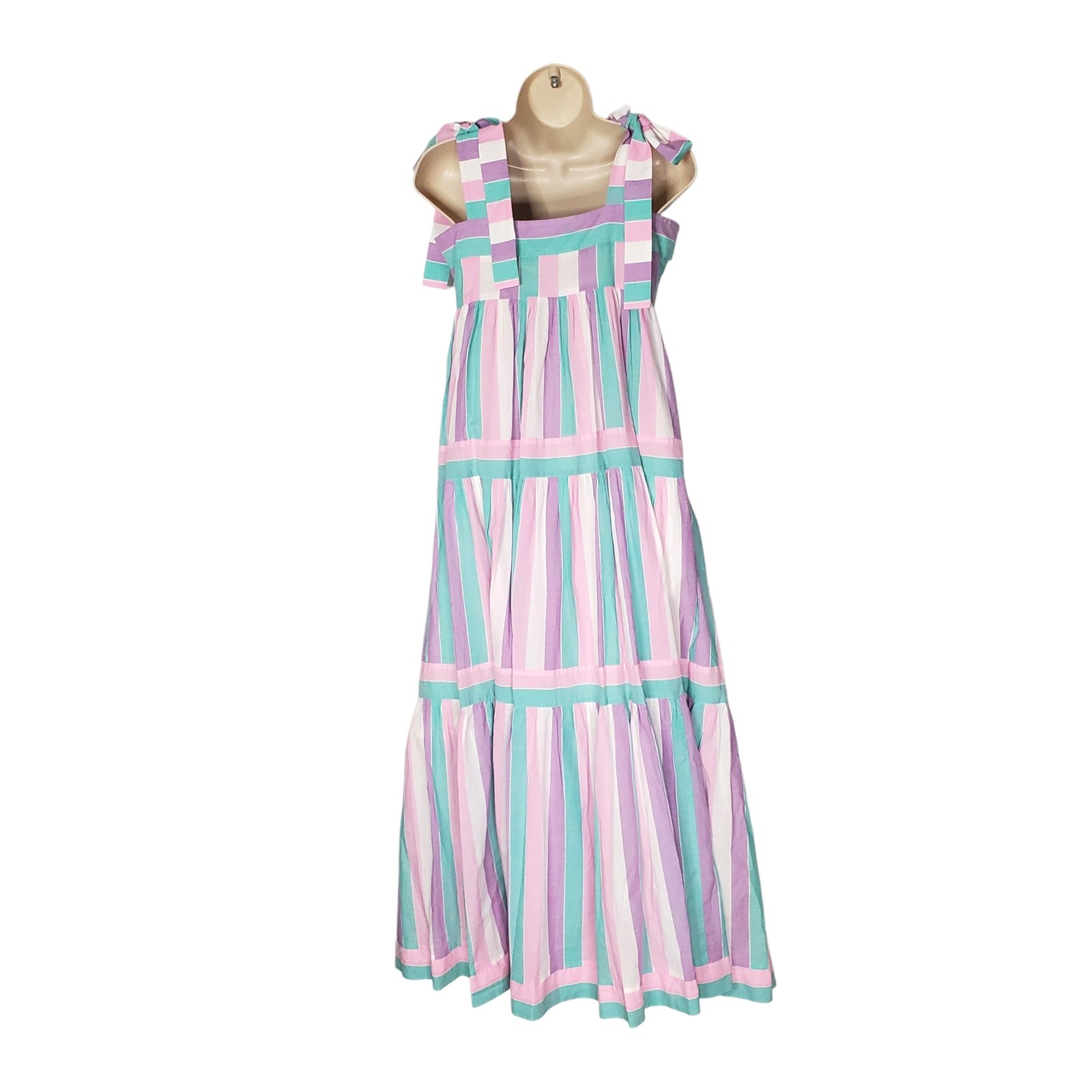 Hunter Bell Jessica Candy Stripe Square Neck Maxi Dress Purple Cotton Size 4
